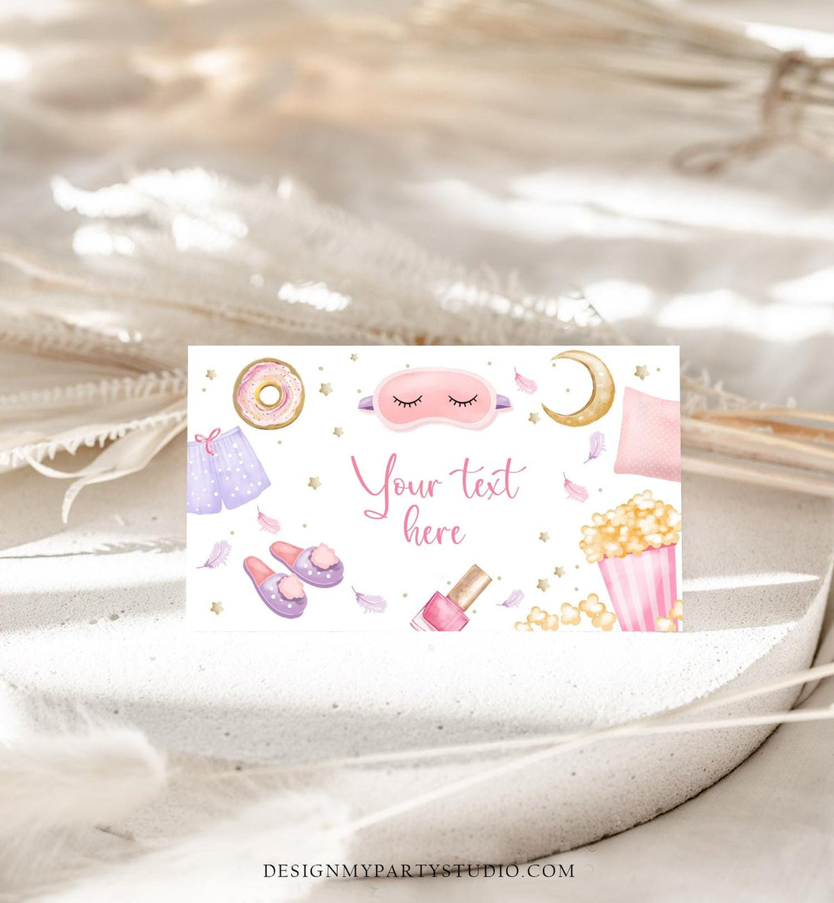 Editable Sleepover Food Label Slumber Party Place Tent Card Sleep Over Pizza Pajamas Digital Download Template Printable 0447