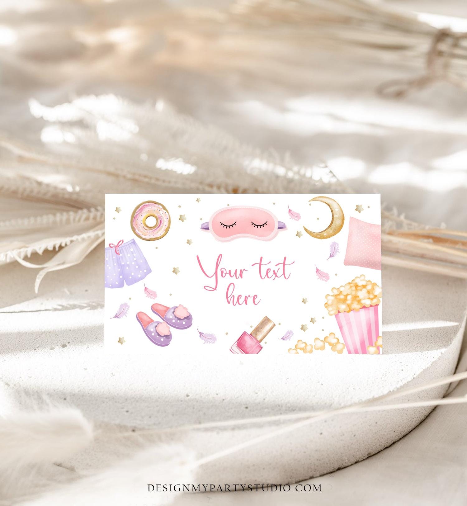 Editable Sleepover Food Label Slumber Party Place Tent Card Sleep Over Pizza Pajamas Digital Download Template Printable 0447