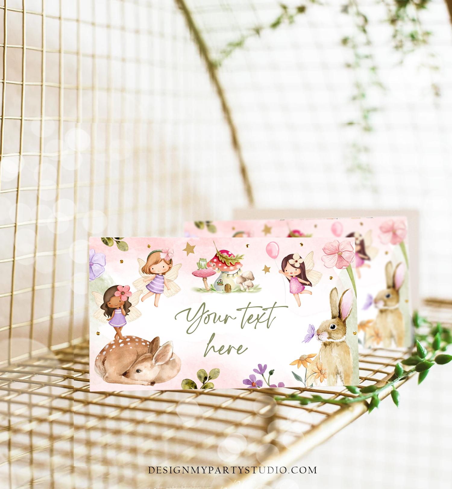 Editable Fairy Garden Food Labels Fairy Birthday Place Card Tent Card Insert Card Magical Fairy Forest Girl Printable Template Digital 0438