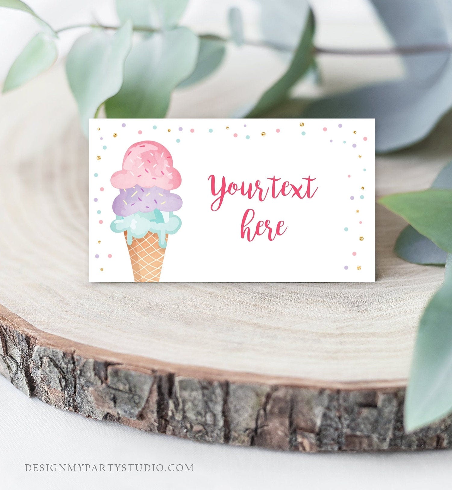 Editable Ice Cream Food Label Ice Cream Birthday Food Cards Tent Card Girl Pink Gold the Scoop Buffet Label Tent Card Template Corjl 0243