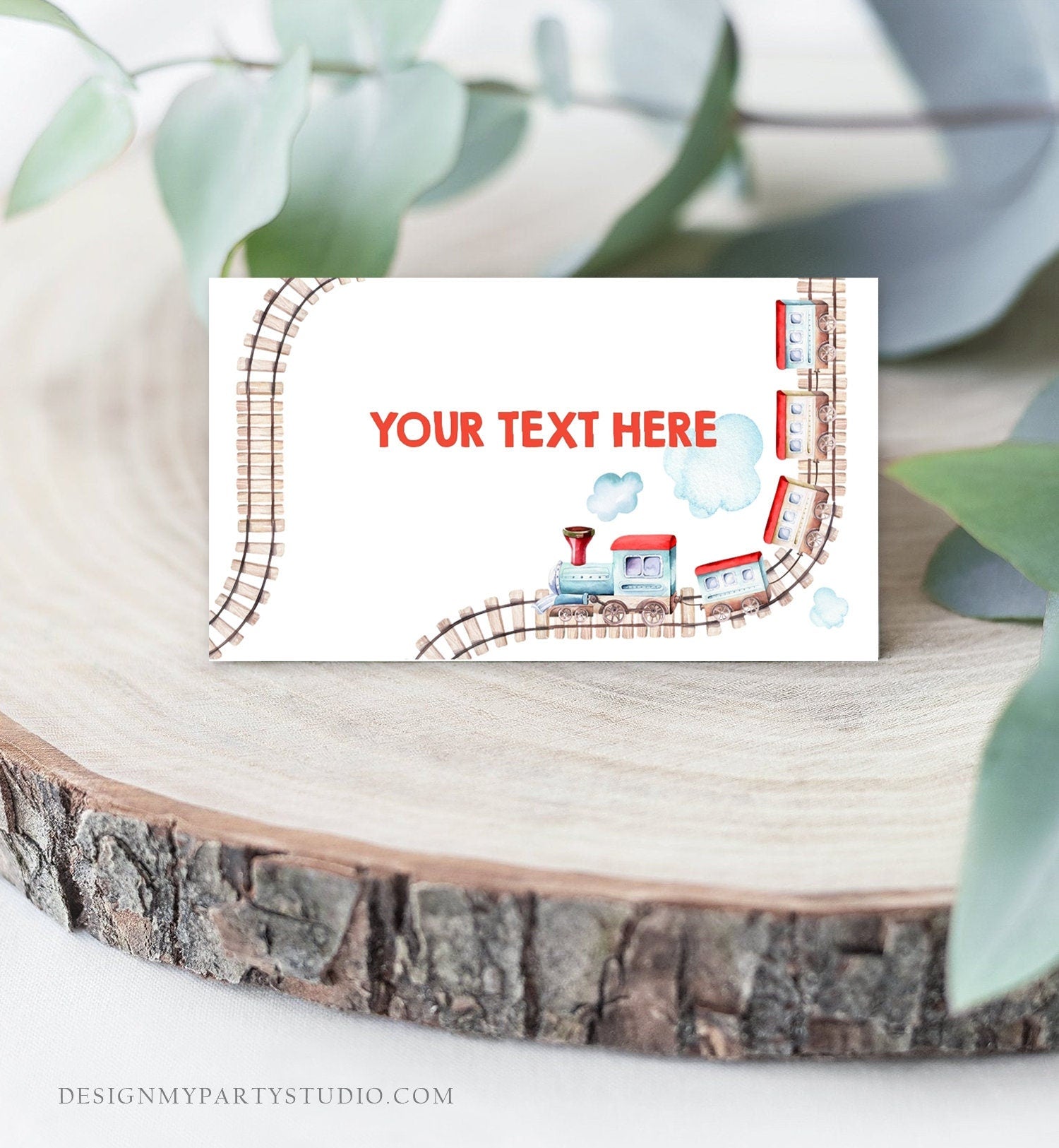 Editable Train Food Labels Train Place Card Tent Card Buffet Train Birthday Boy Red Blue Vintage Train Decor Chugga Template Printable 0149