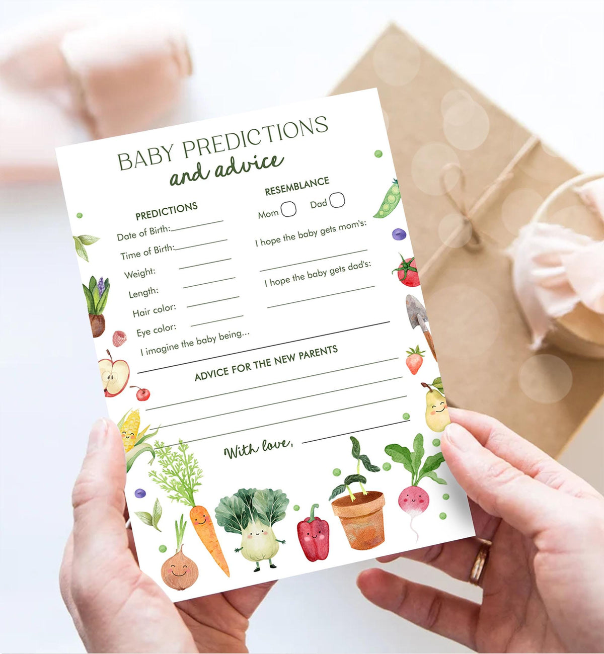 Editable Baby Predictions and Advice Little Sprout Baby Shower Game Neutral Farmers Market Locally Grown Digital Template Printable 0544