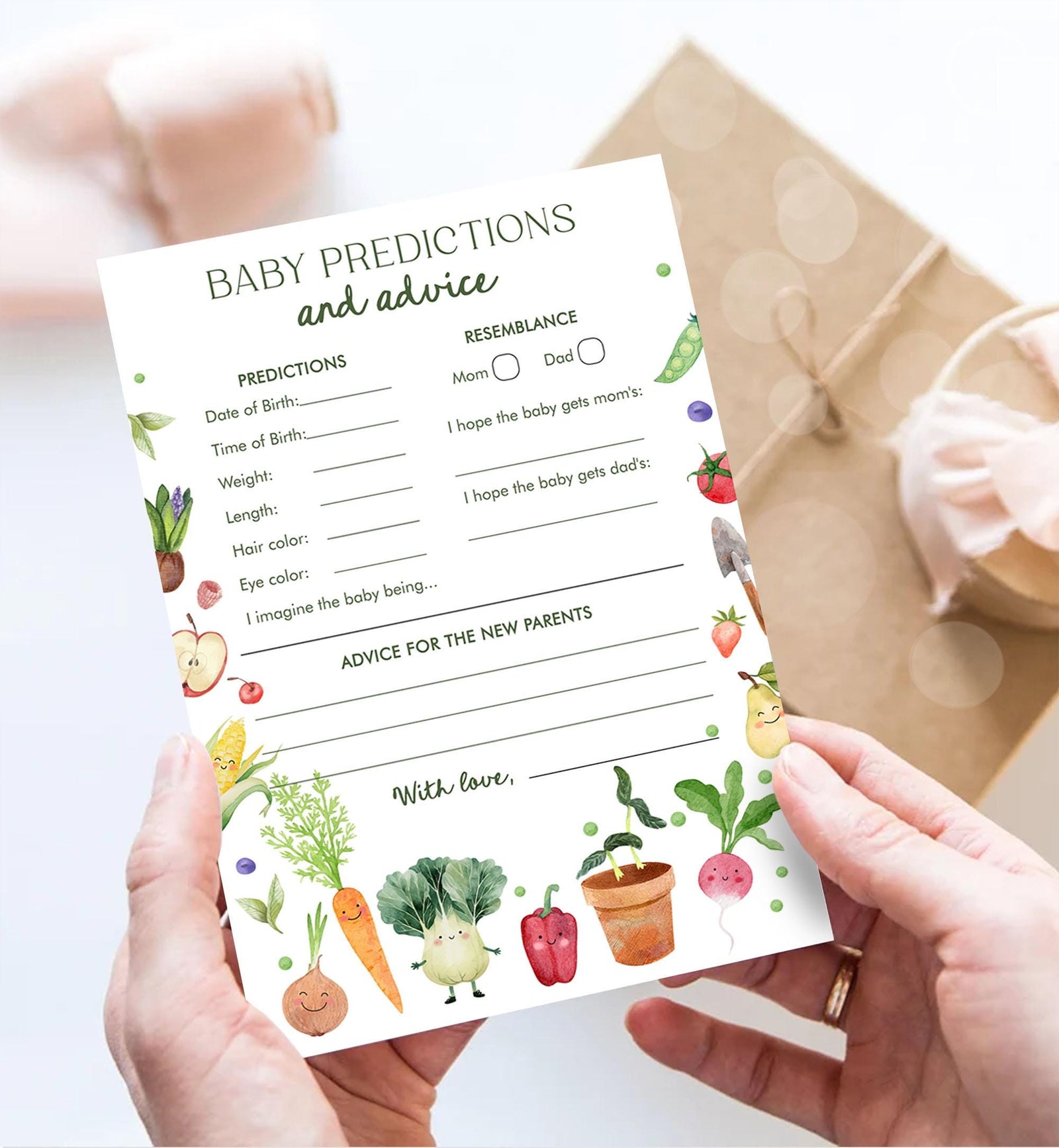 Editable Baby Predictions and Advice Little Sprout Baby Shower Game Neutral Farmers Market Locally Grown Digital Template Printable 0544
