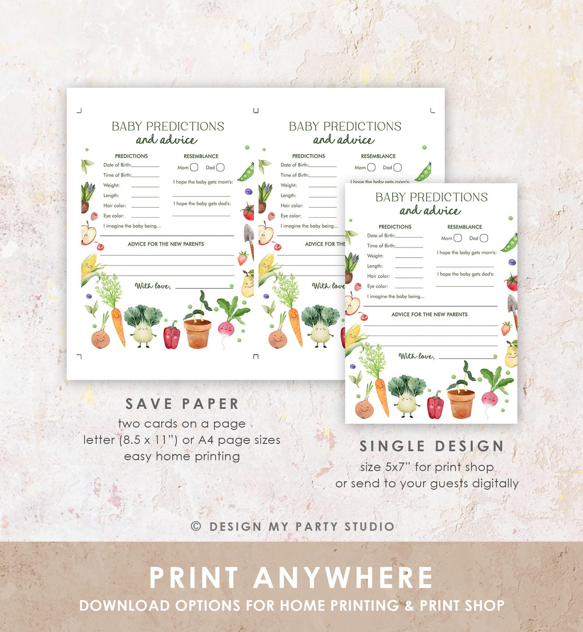 Editable Baby Predictions and Advice Little Sprout Baby Shower Game Neutral Farmers Market Locally Grown Digital Template Printable 0544