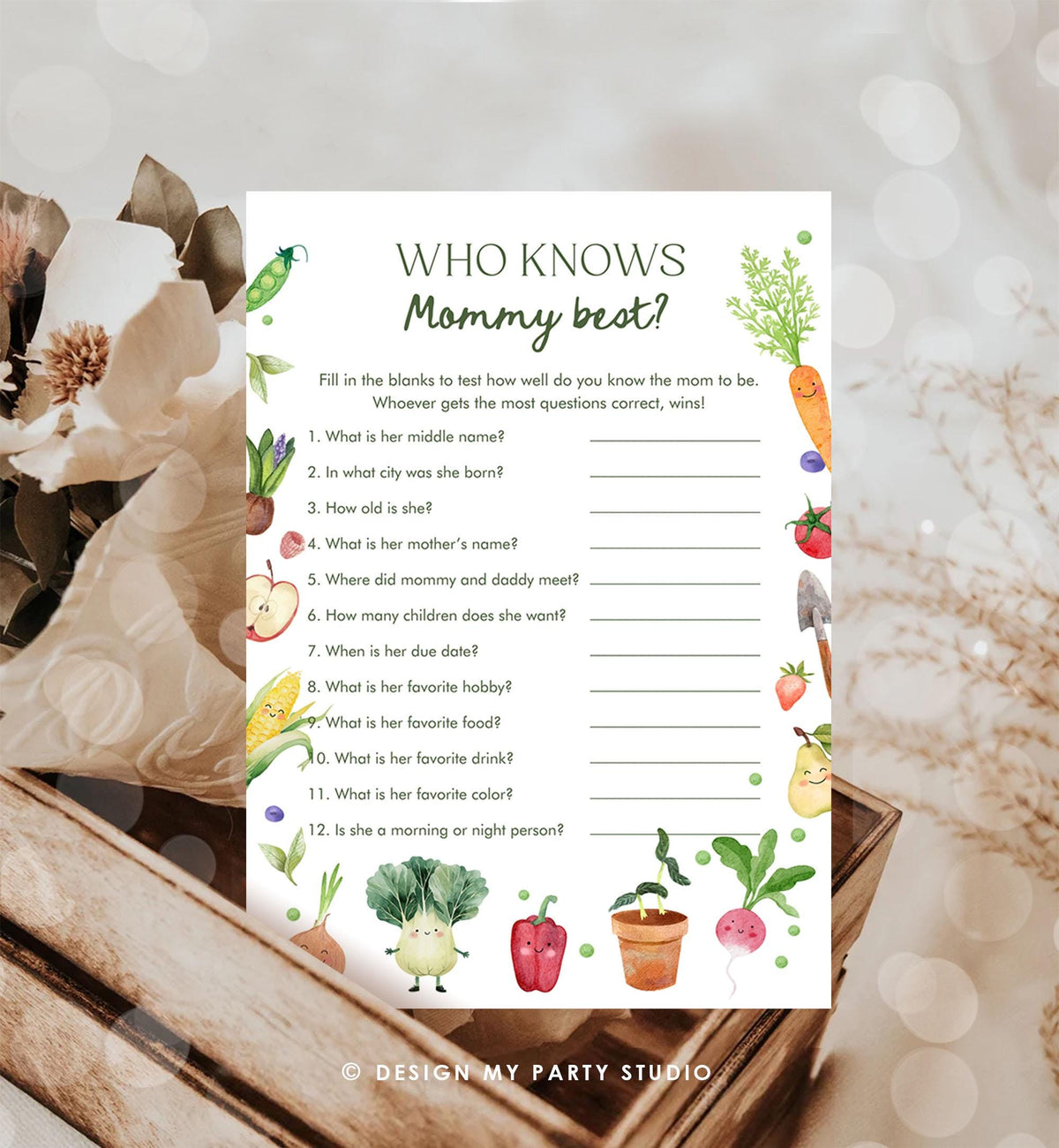 Editable Who Knows Mommy Best Little Sprout Baby Shower Game Guess Funny Farmers Market Locally Grown Digital Template Printable 0544