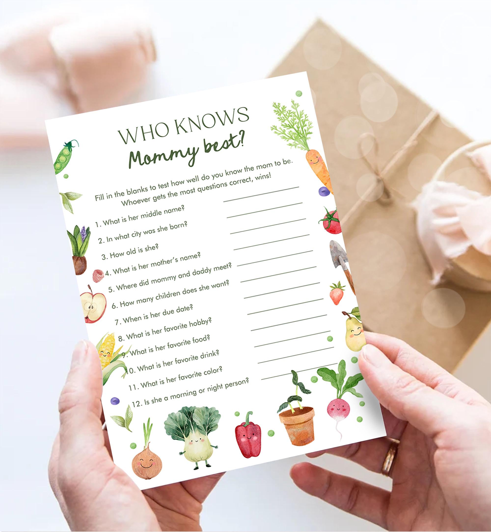 Editable Who Knows Mommy Best Little Sprout Baby Shower Game Guess Funny Farmers Market Locally Grown Digital Template Printable 0544