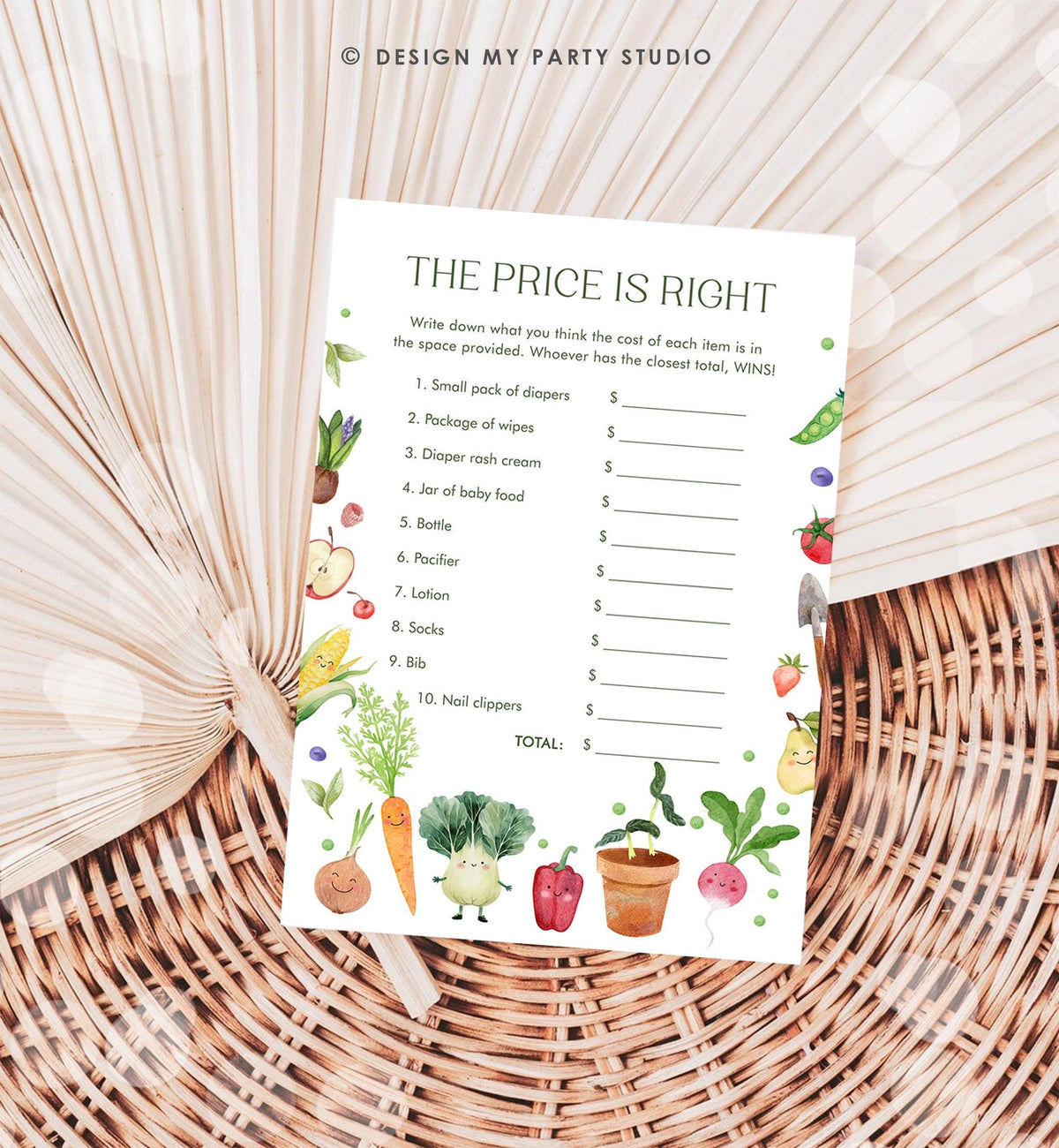 Editable The Price is Right Game Card Little Sprout Baby Shower Game Guess Game Farmers Market Locally Grown Digital Template Printable 0544