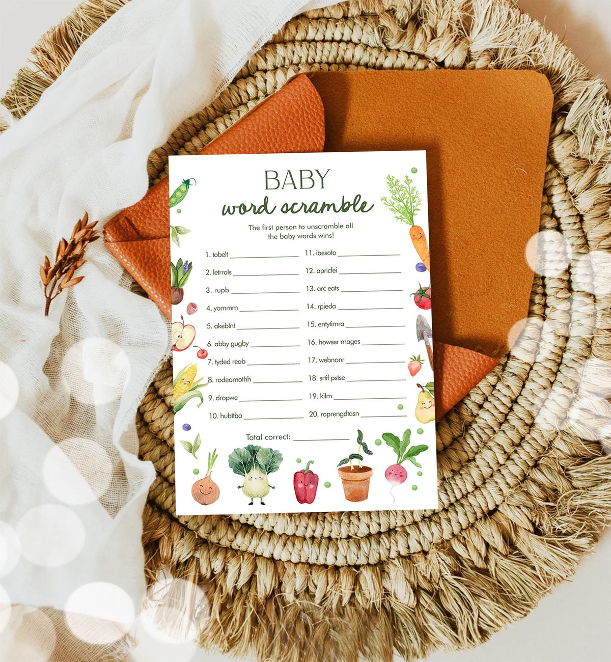 Editable Baby Word Scramble Game Card Little Sprout Baby Shower Game Guess Game Farmers Market Locally Grown Digital Template Printable 0544