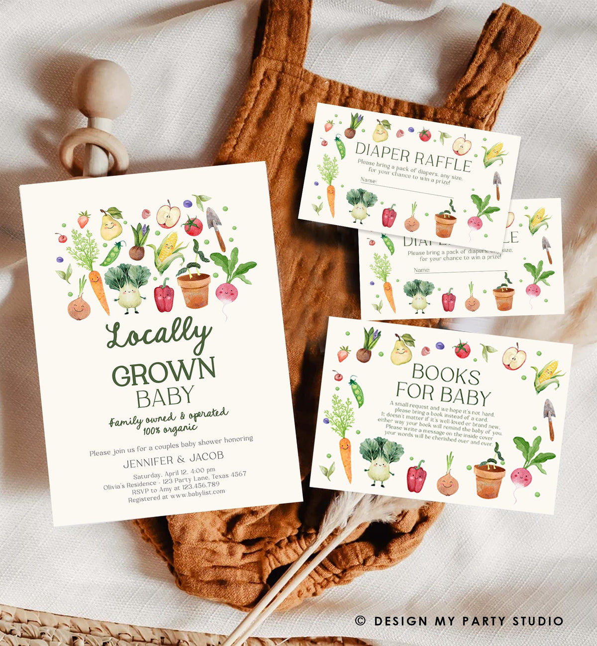 Editable Locally Grown Baby Shower Invitation Bundle Farmers Market Little Sprout Invitation Suite Digital Download Template Printable 0544