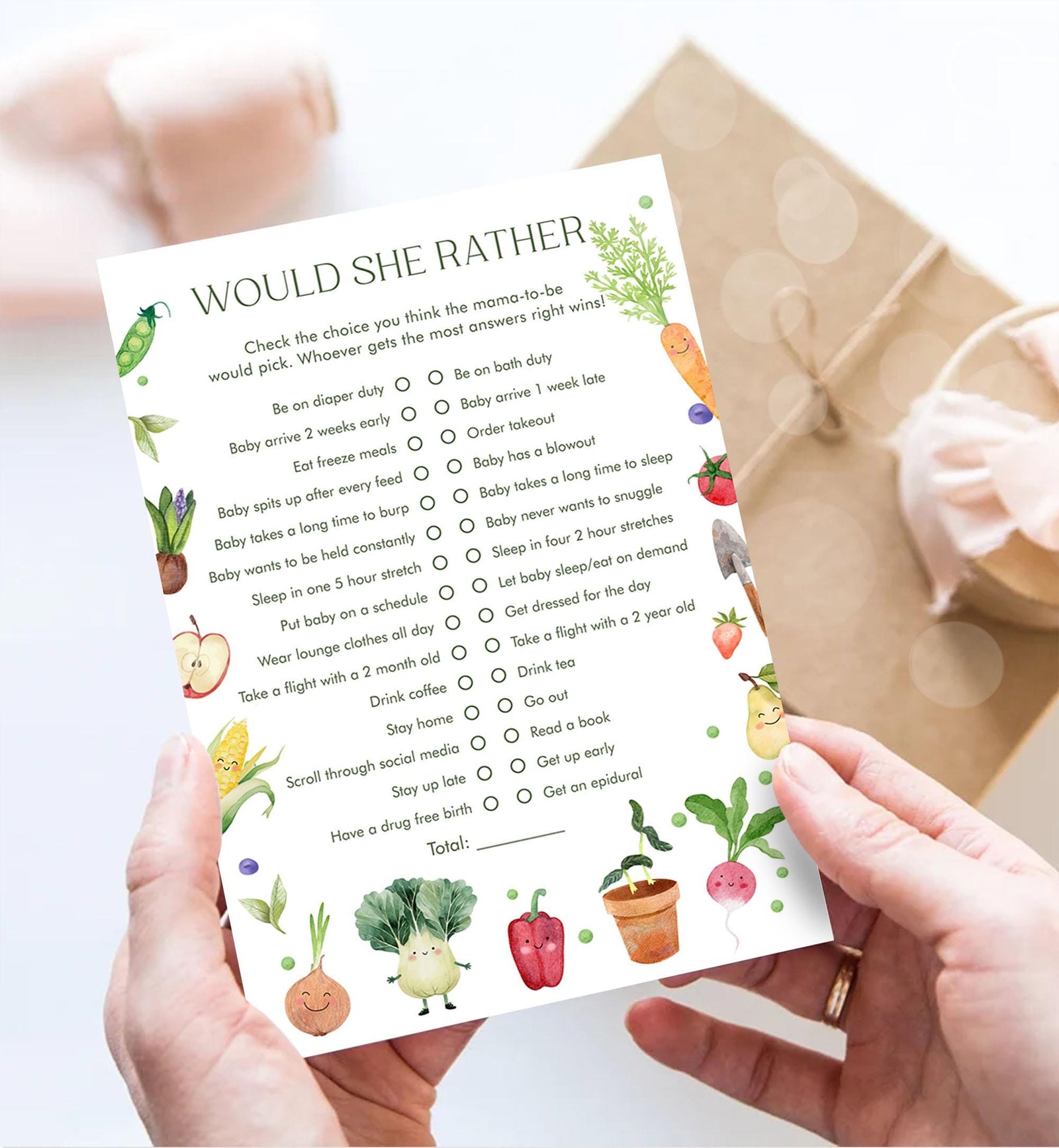 Editable Would She Rather Game Card Locally Grown Baby Shower Game Guess Game Farmers Market Little Sprout Digital Template Printable 0544