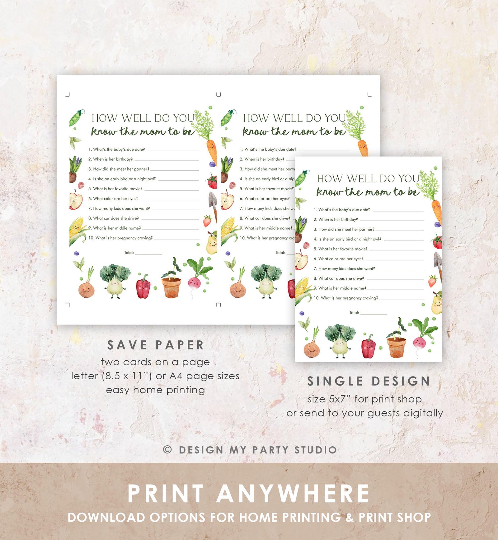 Editable How Well Do You Kow The Mom The Be baby Shower Game Card Little Sprout Farmers Market Locally Grown Digital Template Printable 0544