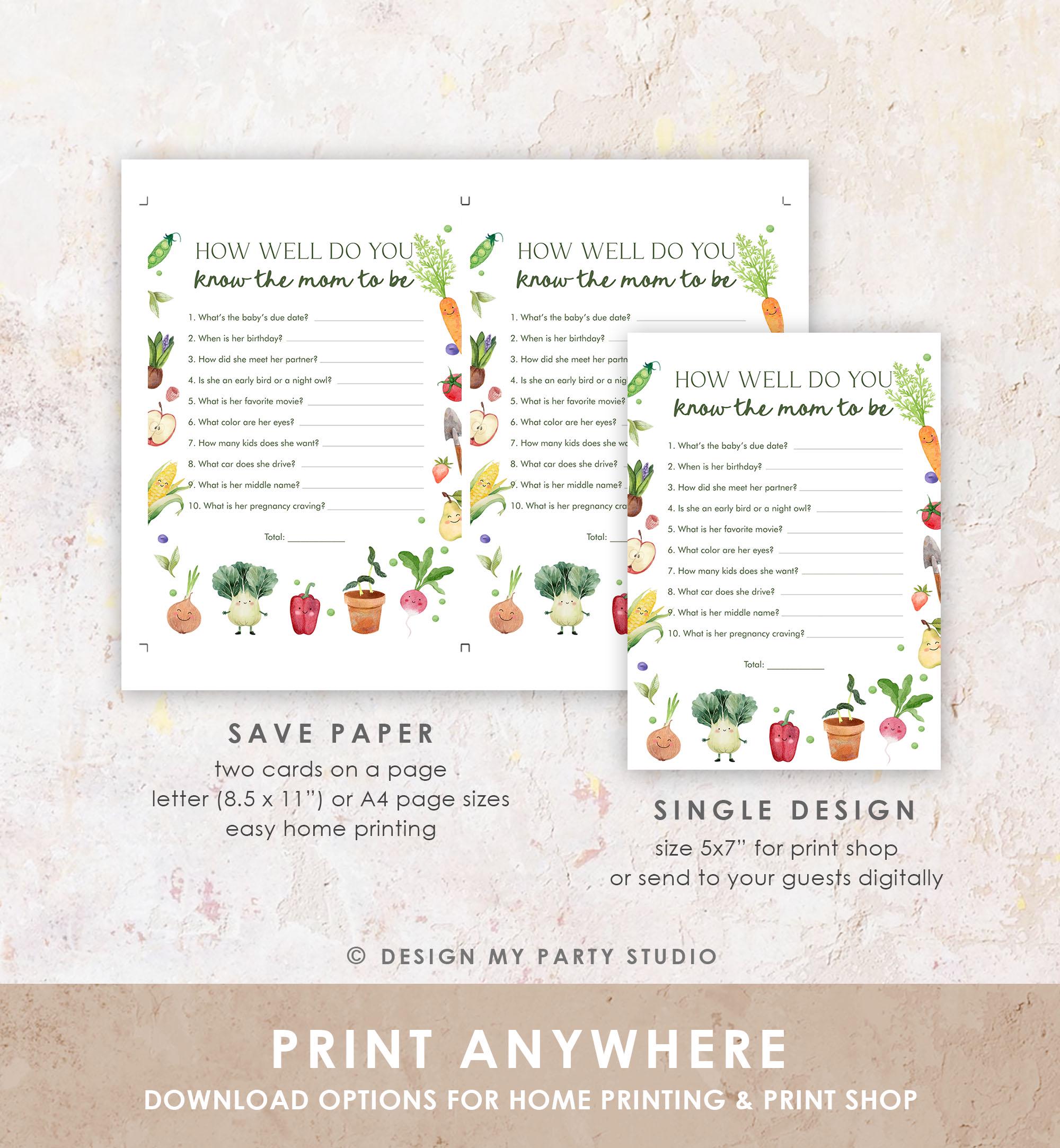 Editable How Well Do You Kow The Mom The Be baby Shower Game Card Little Sprout Farmers Market Locally Grown Digital Template Printable 0544