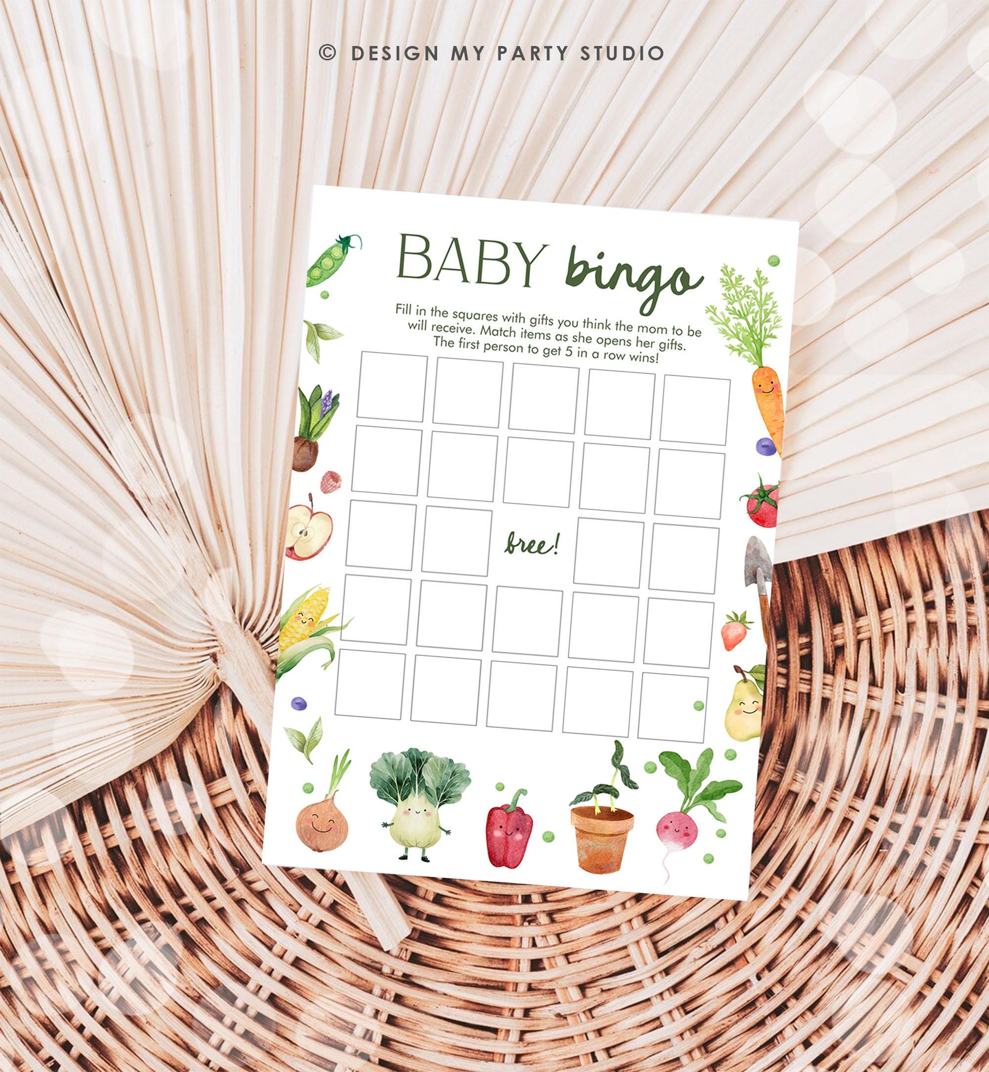 Editable Baby Bingo Baby Shower Game Card Little Sprout Farmers Market Gender Neutral Locally Grown Digital Download Template Printable 0544