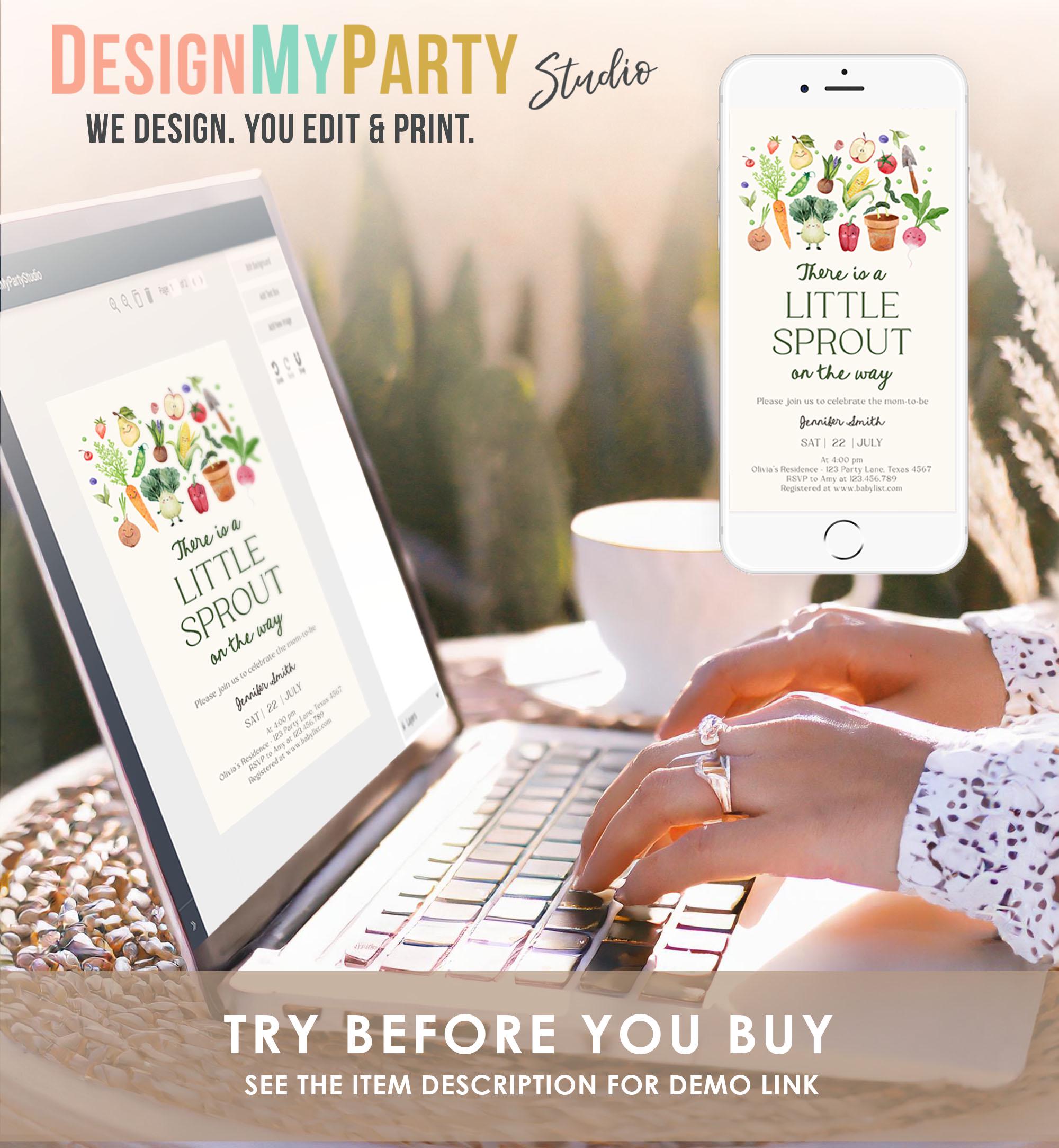 Editable Little Sprout Baby Shower Evite Electronic Farmers Market Locally Grown Shower Invitation Digital Phone Template Printable 0544