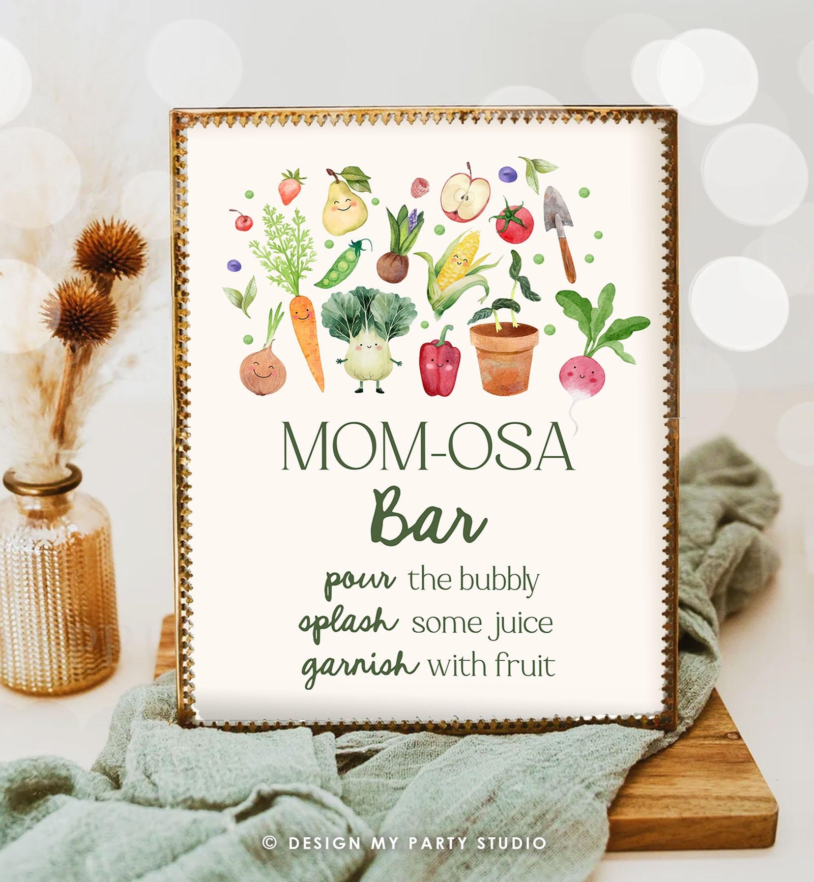 Mom-osa Bar Sign Locally Grown Baby Shower Little Sprout Mimosa Momosa Table Sign Gender Neutral Decor Digital Download Printable 0544
