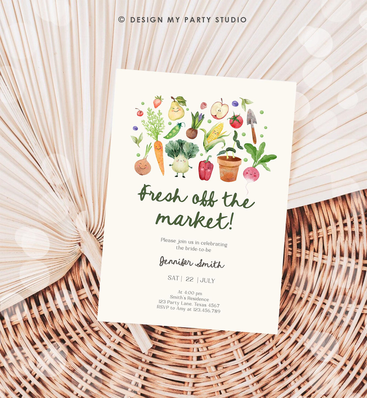 Editable Off The Market Bridal Shower Invitation Farmers Market She&#39;s Off the Market Veggies Digital Download Evite Template Printable 0544