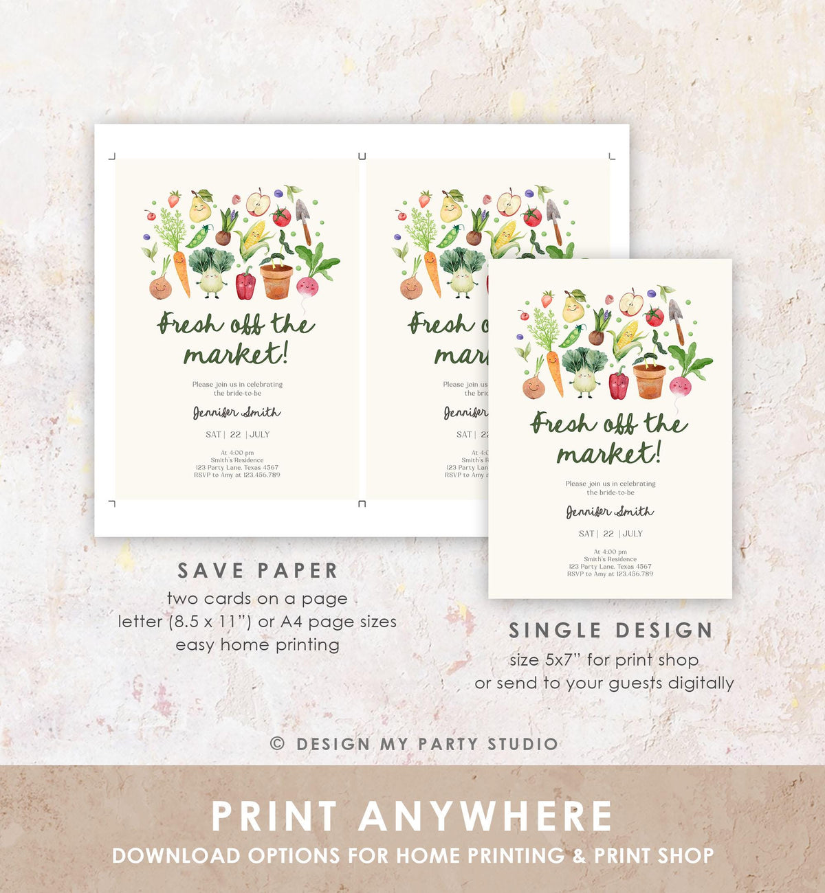 Editable Off The Market Bridal Shower Invitation Farmers Market She&#39;s Off the Market Veggies Digital Download Evite Template Printable 0544