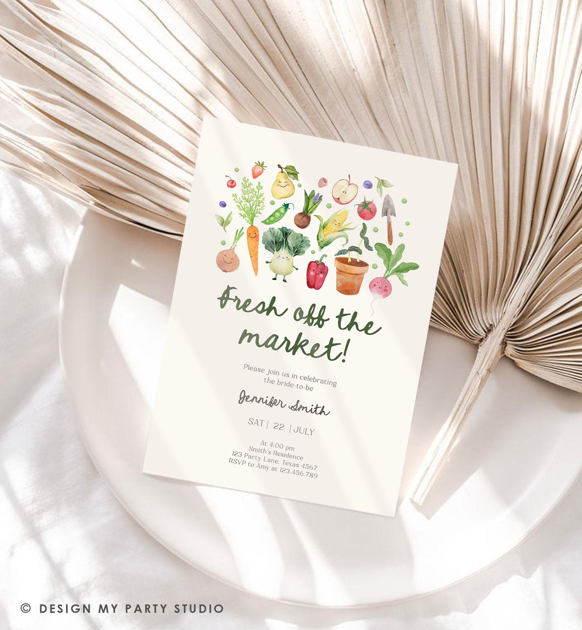 Editable Off The Market Bridal Shower Invitation Farmers Market She&#39;s Off the Market Veggies Digital Download Evite Template Printable 0544