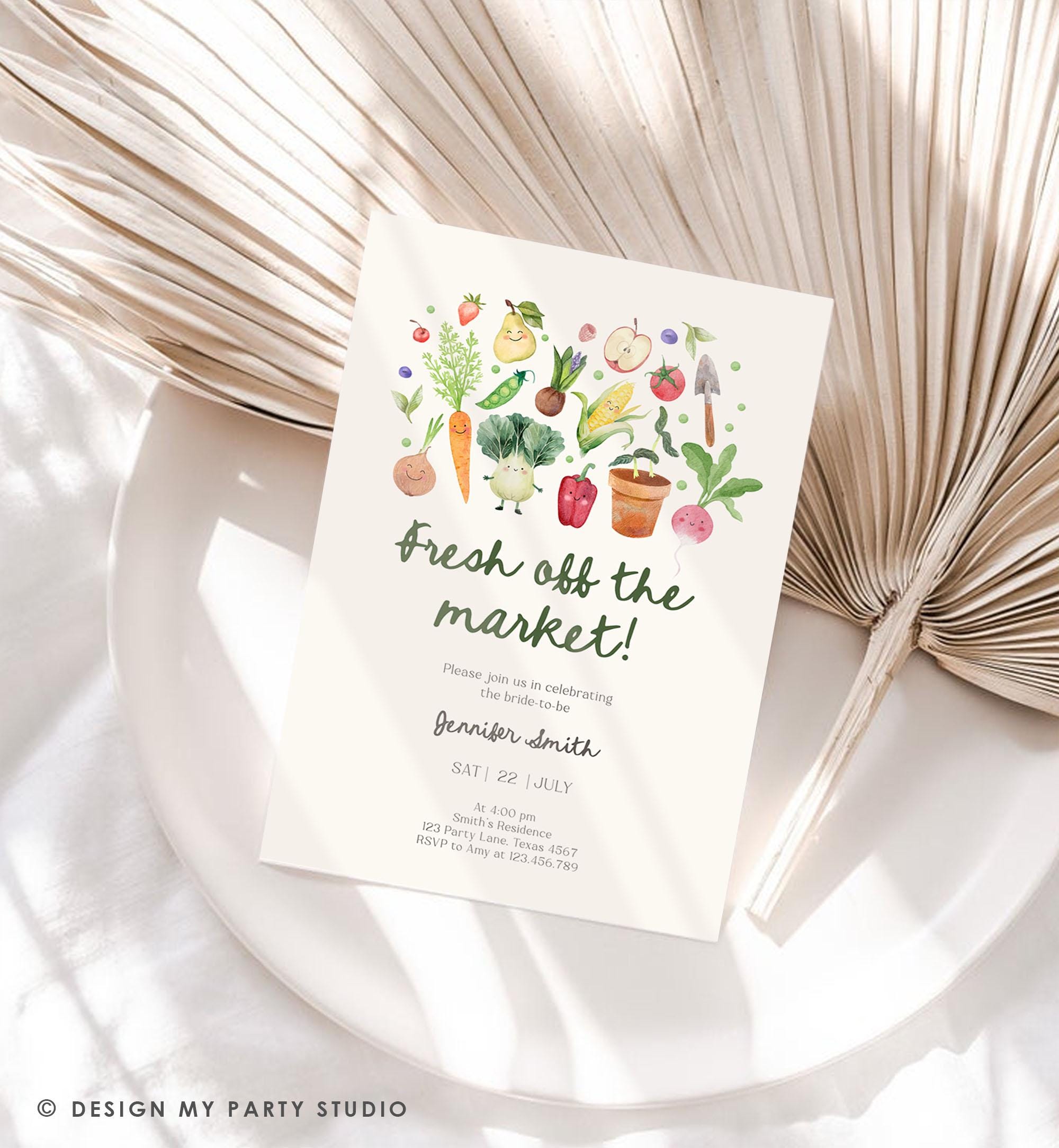 Editable Off The Market Bridal Shower Invitation Farmers Market She's Off the Market Veggies Digital Download Evite Template Printable 0544