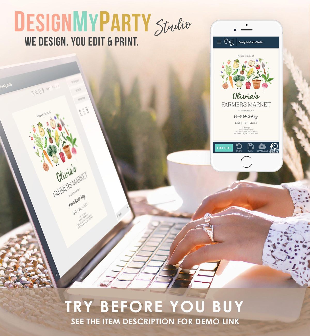 Editable Farmers Market Birthday Invitation Locally Grown Invitation Farm Vegetables Fruits Digital Download Evite Template Printable 0544