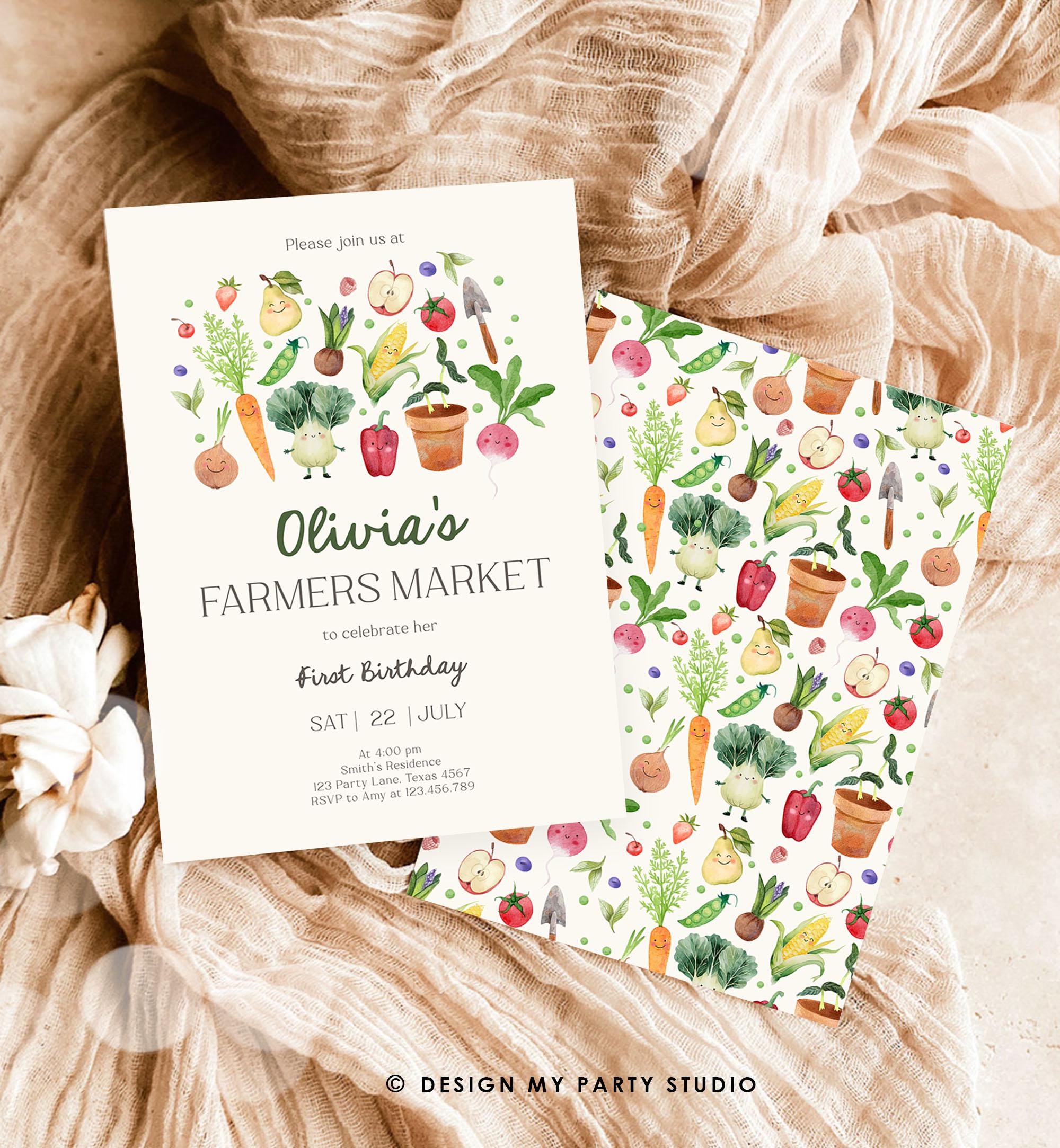 Editable Farmers Market Birthday Invitation Locally Grown Invitation Farm Vegetables Fruits Digital Download Evite Template Printable 0544