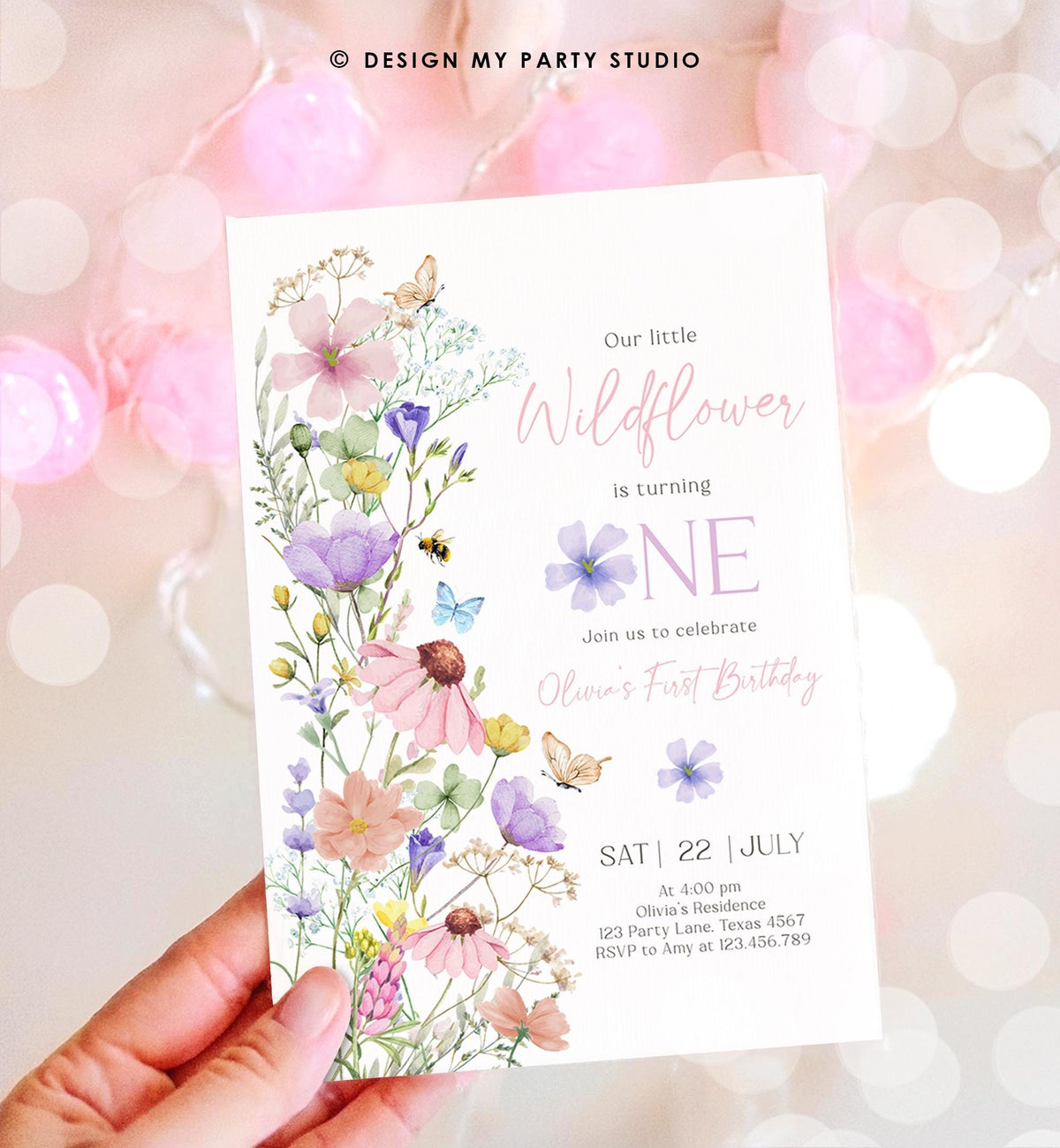 Editable Wildflowers Birthday Invitation Floral 1st Birthday Party Invite Garden Birthday Girl Digital Download Template Printable 0543