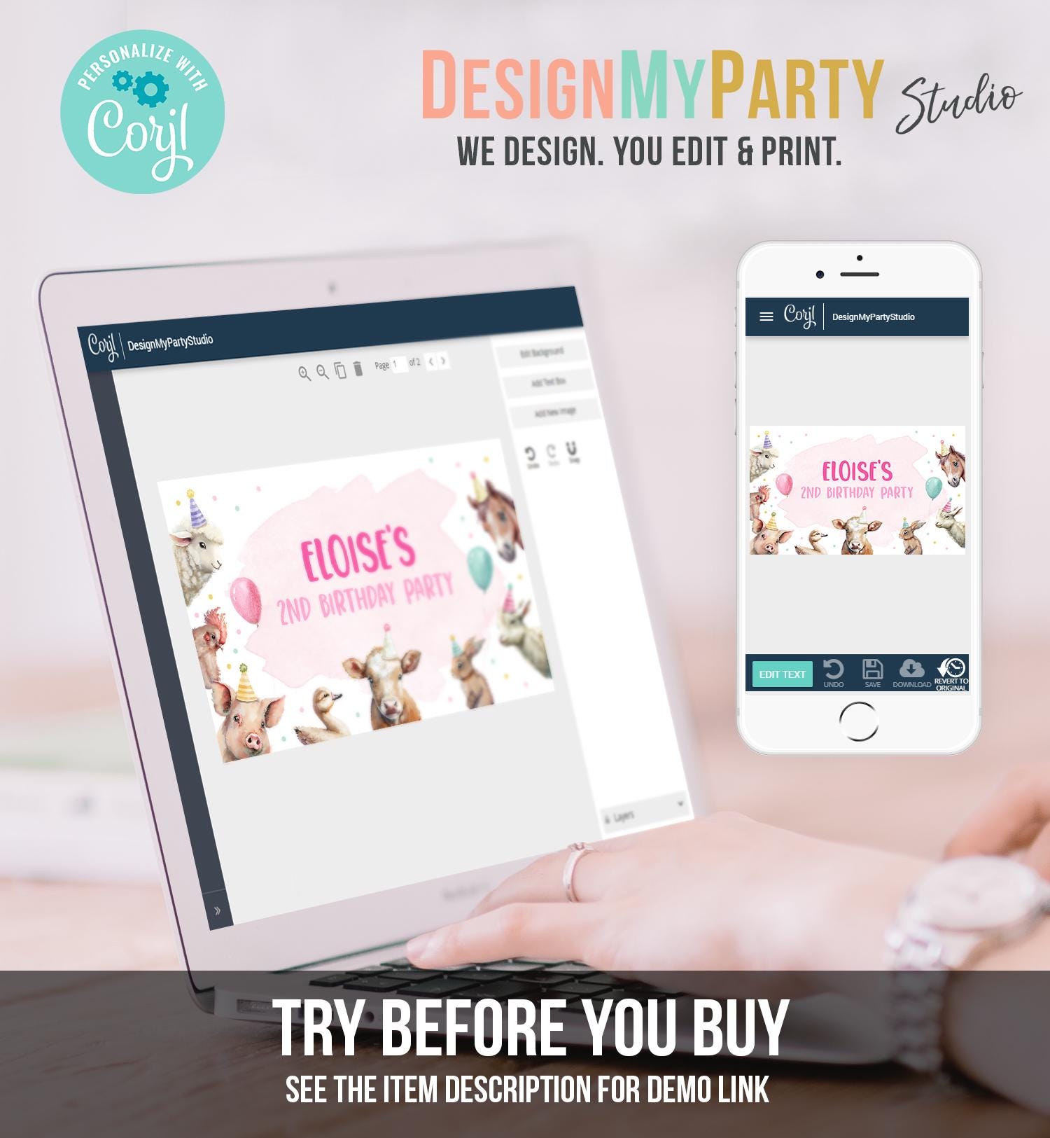 Editable Farm Backdrop Banner Pink Farm Birthday Girl Farm Animals Barnyard 2nd Birthday Decor Digital Download Template Printable 0448