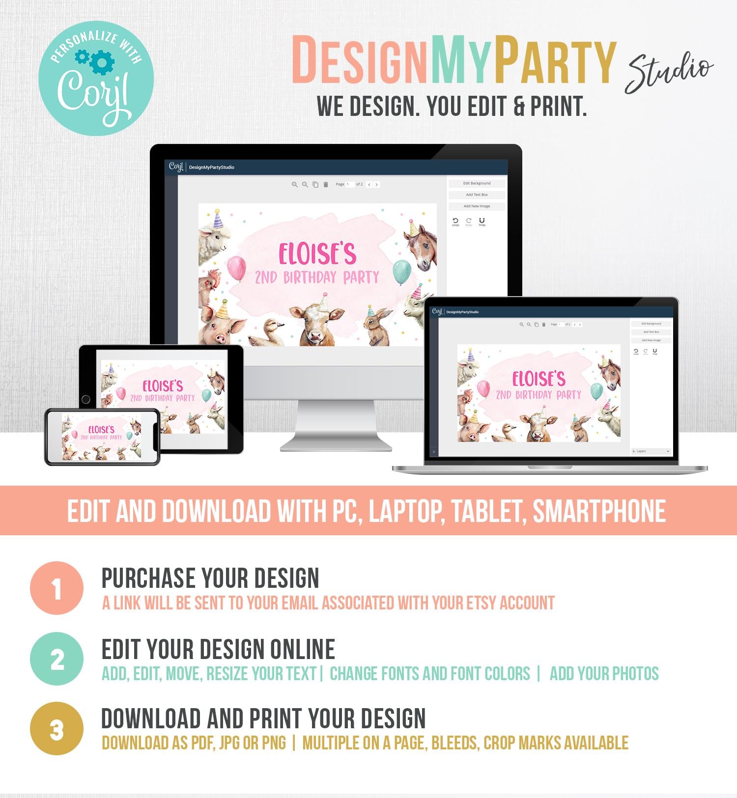 Editable Farm Backdrop Banner Pink Farm Birthday Girl Farm Animals Barnyard 2nd Birthday Decor Digital Download Template Printable 0448