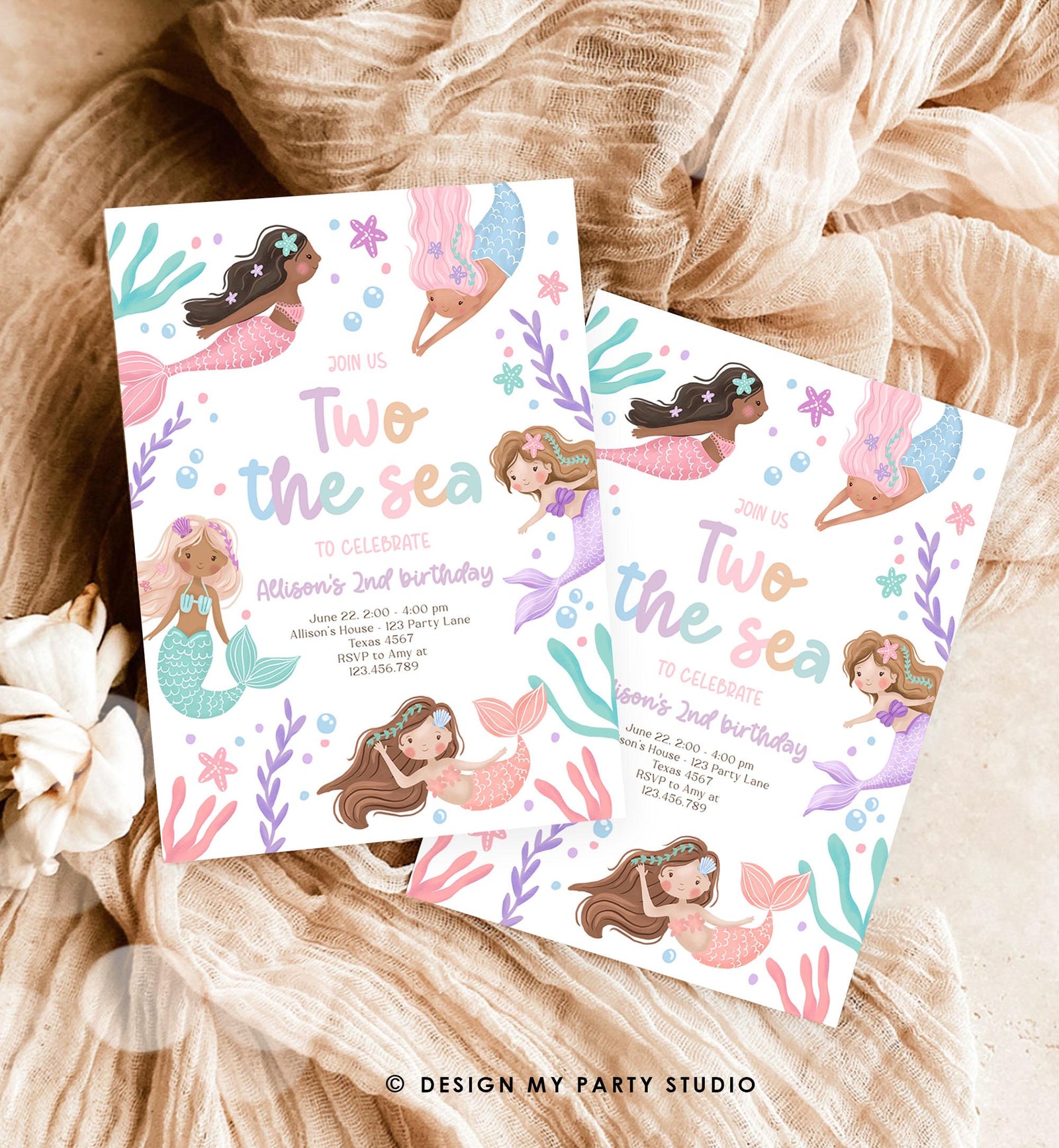 Editable Two The Sea Birthday Invitation Mermaid Birthday Invitation 2nd Splish Splash Under The Sea Ocean Download Printable Template 0546