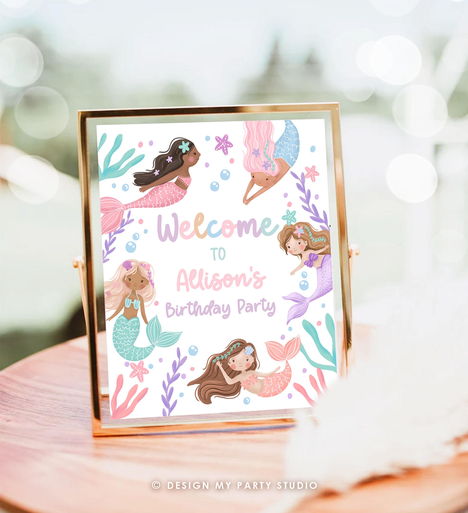 Editable Mermaid Welcome Sign Mermaid Birthday Sign Girl Ocean Pastel Birthday Decor Welcome Under The Sea Digital Template Printable 0546