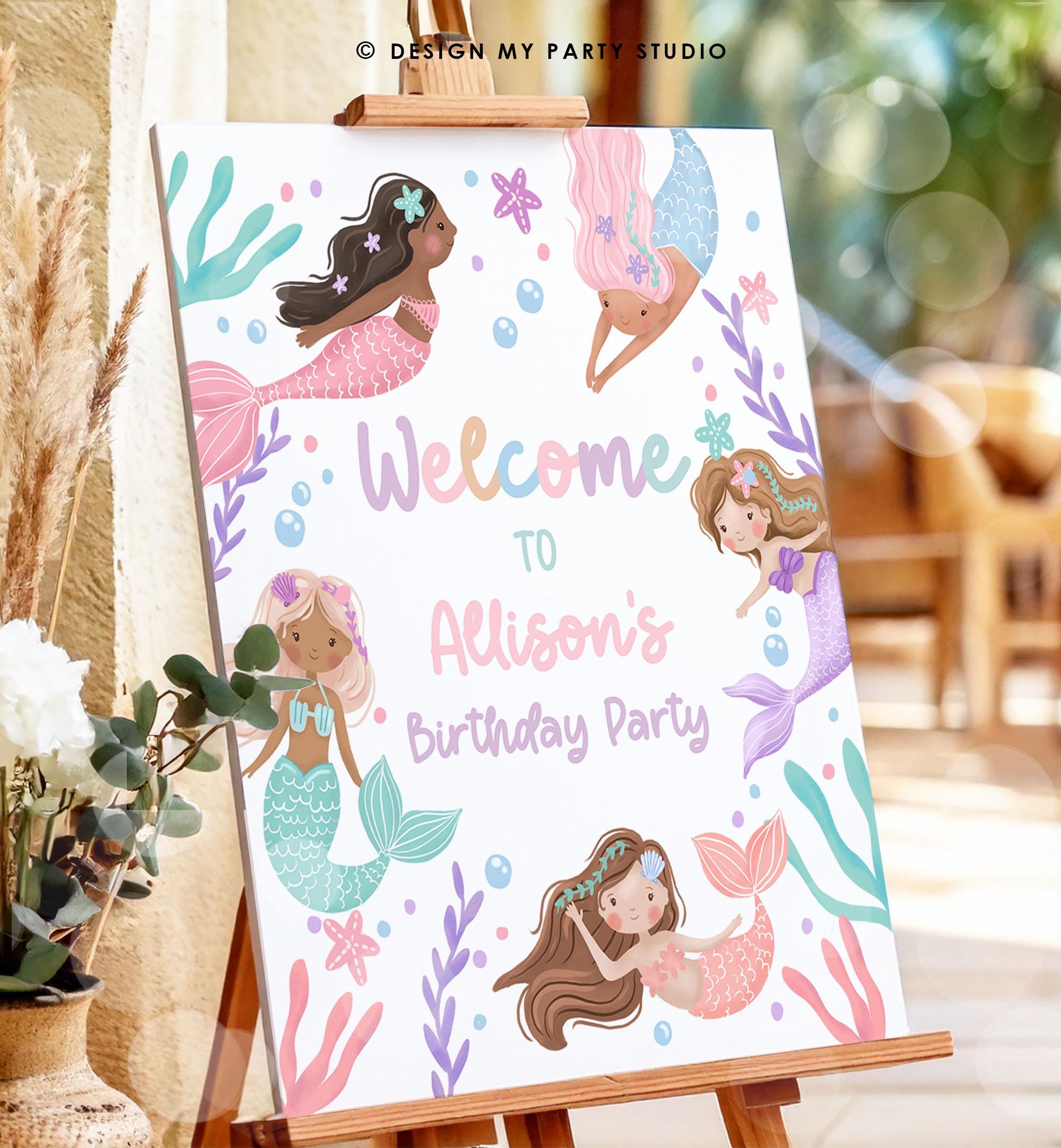 Editable Mermaid Welcome Sign Mermaid Birthday Sign Girl Ocean Pastel Birthday Decor Welcome Under The Sea Digital Template Printable 0546