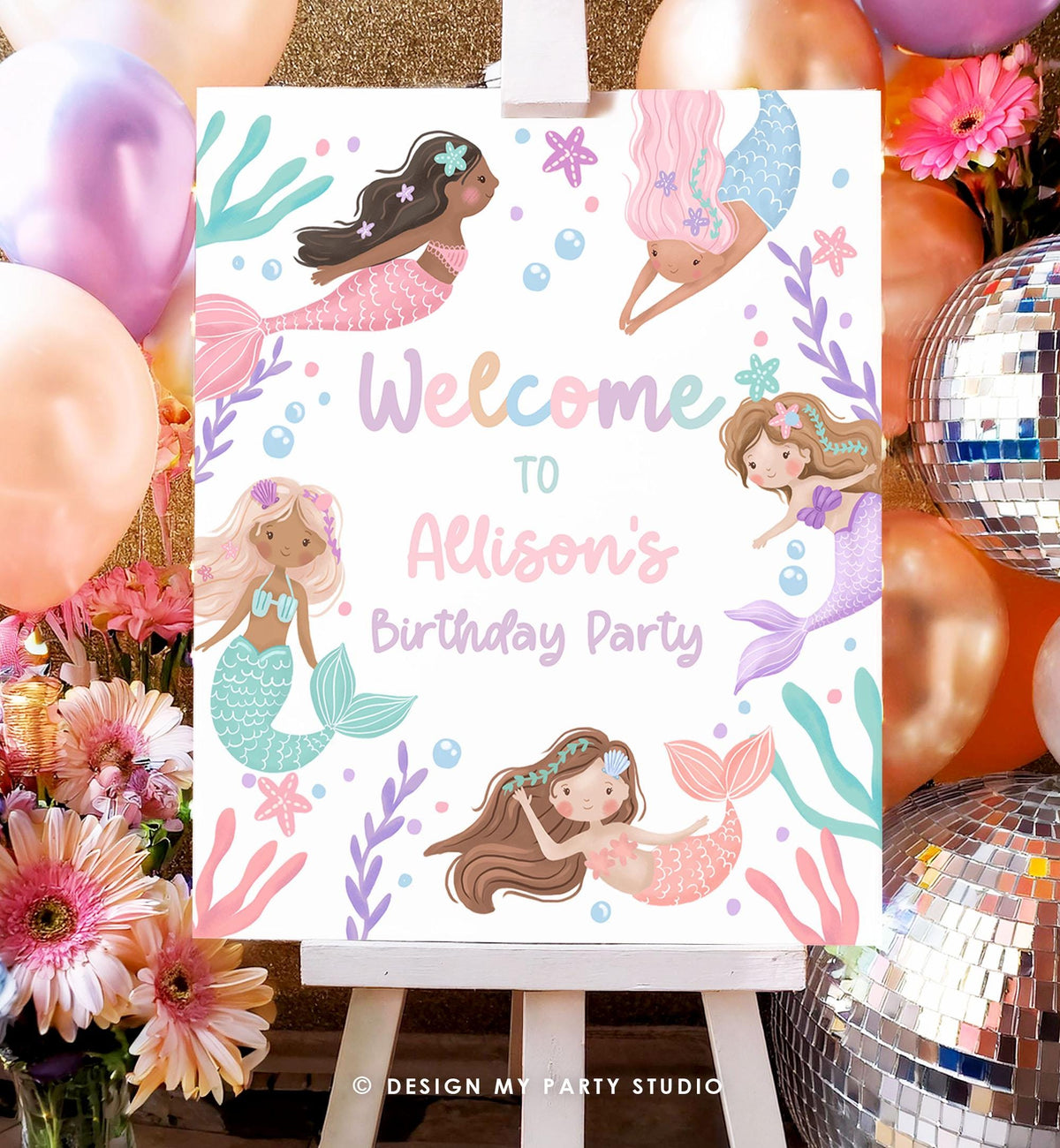 Editable Mermaid Welcome Sign Mermaid Birthday Sign Girl Ocean Pastel Birthday Decor Welcome Under The Sea Digital Template Printable 0546