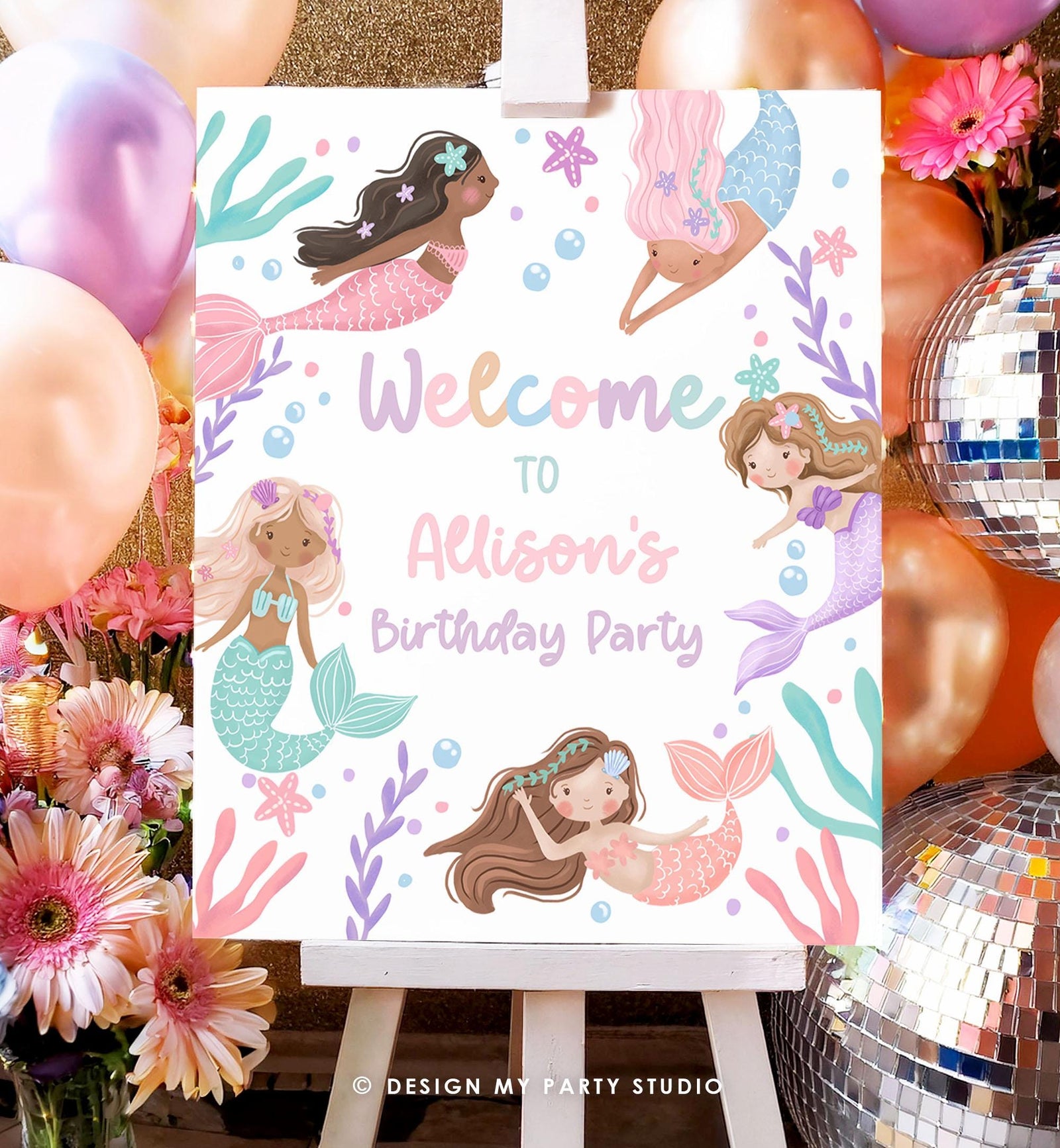 Editable Mermaid Welcome Sign Mermaid Birthday Sign Girl Ocean Pastel Birthday Decor Welcome Under The Sea Digital Template Printable 0546