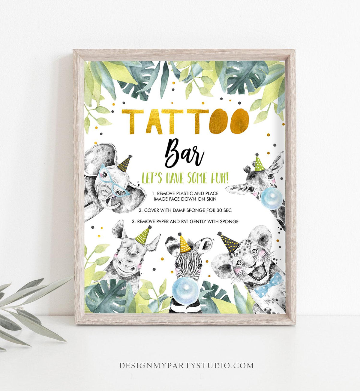 Tattoo Bar Sign Party Animals Birthday Sign Safari Animals Decor Boy Birthday Wild One Animals Table Zoo Party Jungle Printable 0322