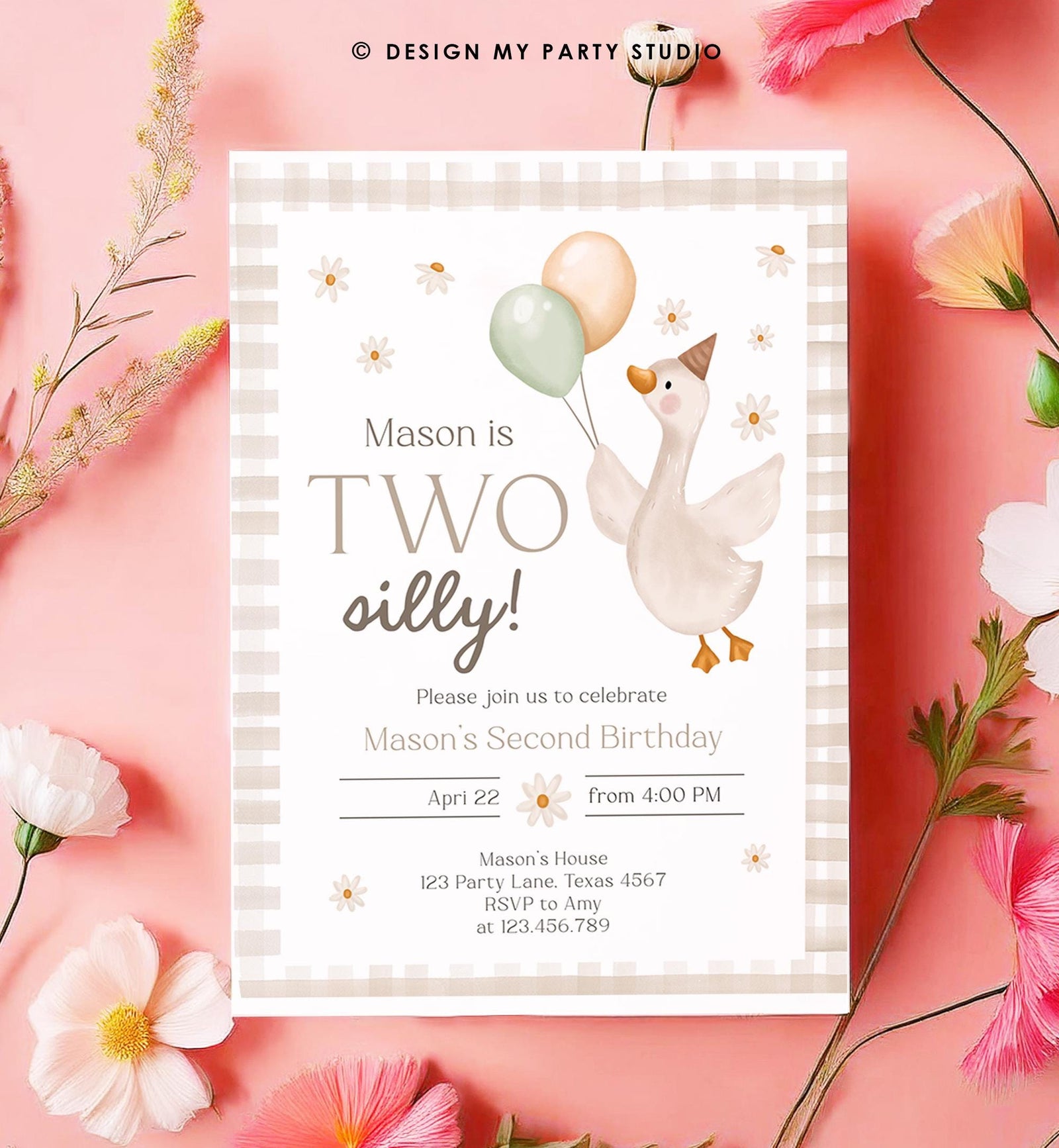 Editable Two Silly Goose Birthday Invitation Girl Boy Spring Birthday Party Farm Goose 2nd Birthday Digital Download Template Printable 0540