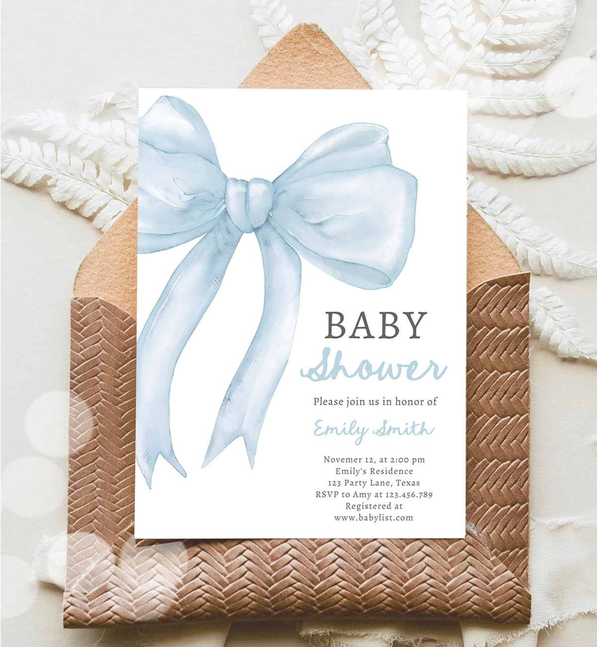 Editable Blue Bow Baby Shower Invitation It&#39;s a Boy Blue Coquette Baby Shower Preppy Minimalist Digital Template Download Printable 0527
