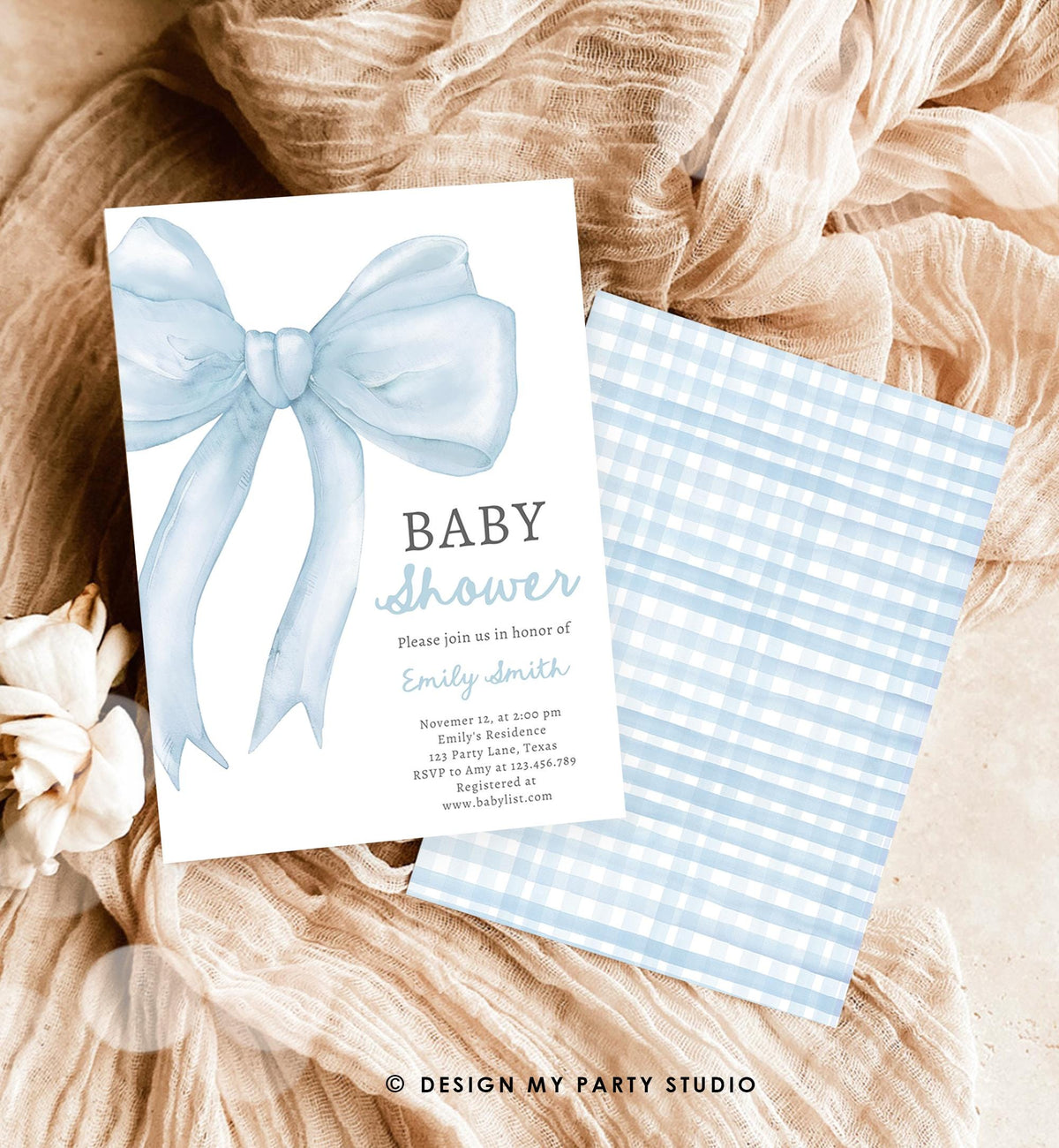 Editable Blue Bow Baby Shower Invitation It&#39;s a Boy Blue Coquette Baby Shower Preppy Minimalist Digital Template Download Printable 0527