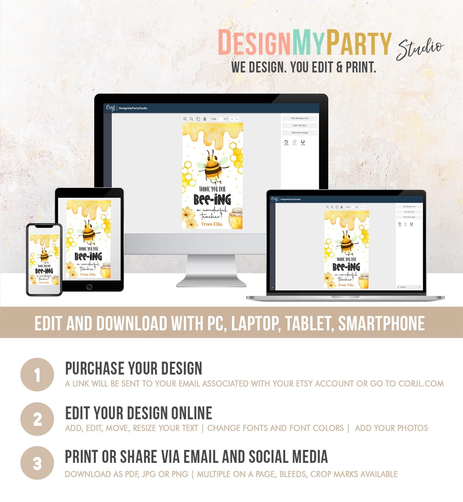 Editable Bee Teacher Appreciation Tag Classroom Honey Bee-ing a Wonderful Teacher School Favor Tag Gift Digital Template Printable 0464