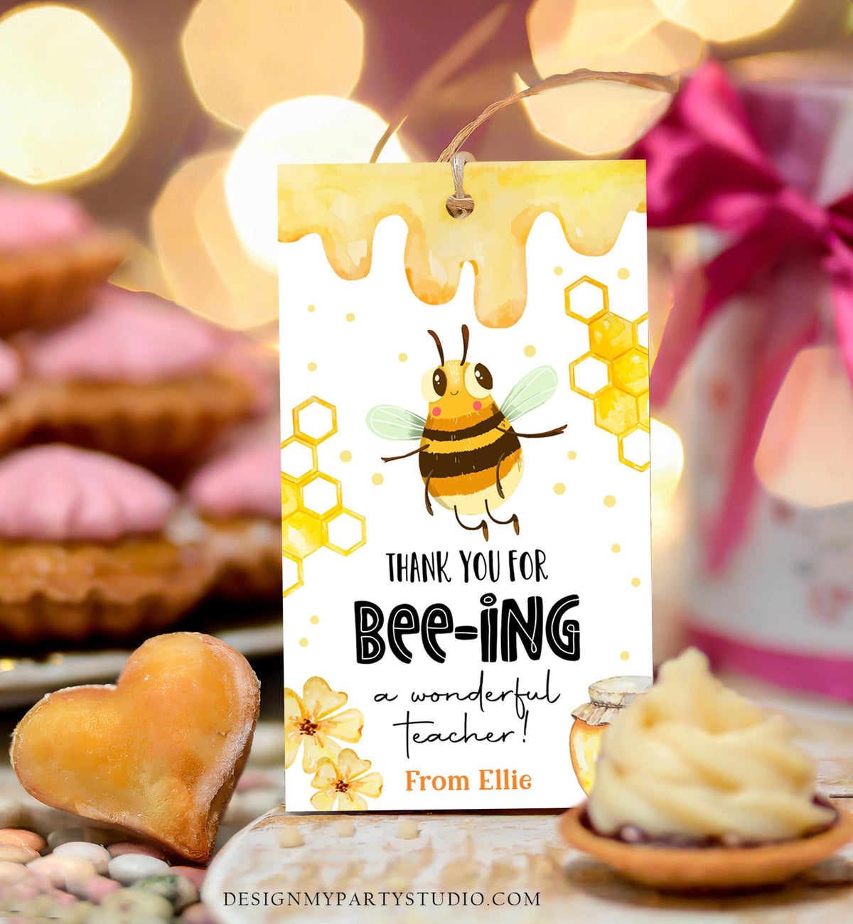 Editable Bee Teacher Appreciation Tag Classroom Honey Bee-ing a Wonderful Teacher School Favor Tag Gift Digital Template Printable 0464