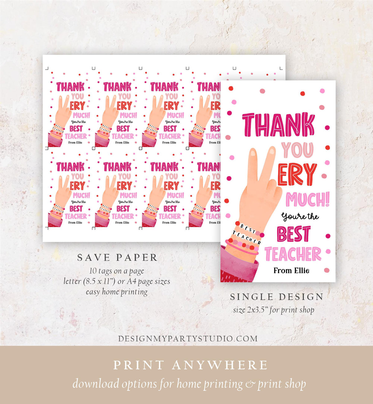 Editable Friendship Bracelet Teacher Appreciation Tag In Our Teacher Classroom School Favor Tag Era Gift Digital Template Printable 0464