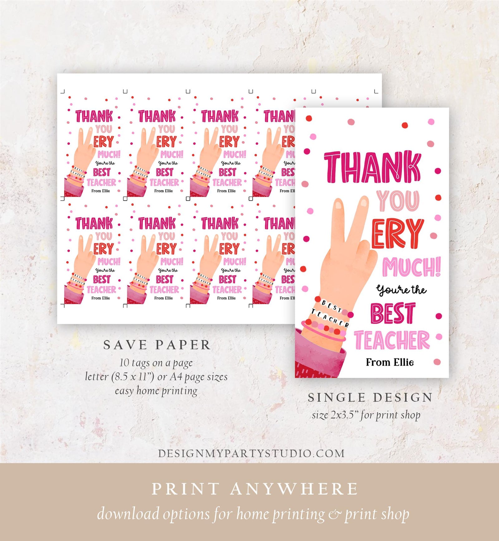 Editable Friendship Bracelet Teacher Appreciation Tag In Our Teacher Classroom School Favor Tag Era Gift Digital Template Printable 0464