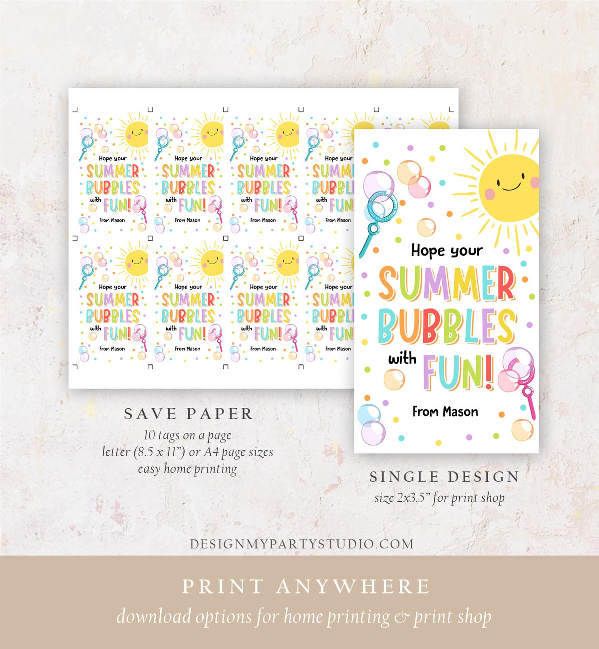 Editable Hope Your Summer Bubbles Fun Teacher Appreciation Tag Bubble Summer Classroom School Favor Tag Gift Digital Template Printable 0464