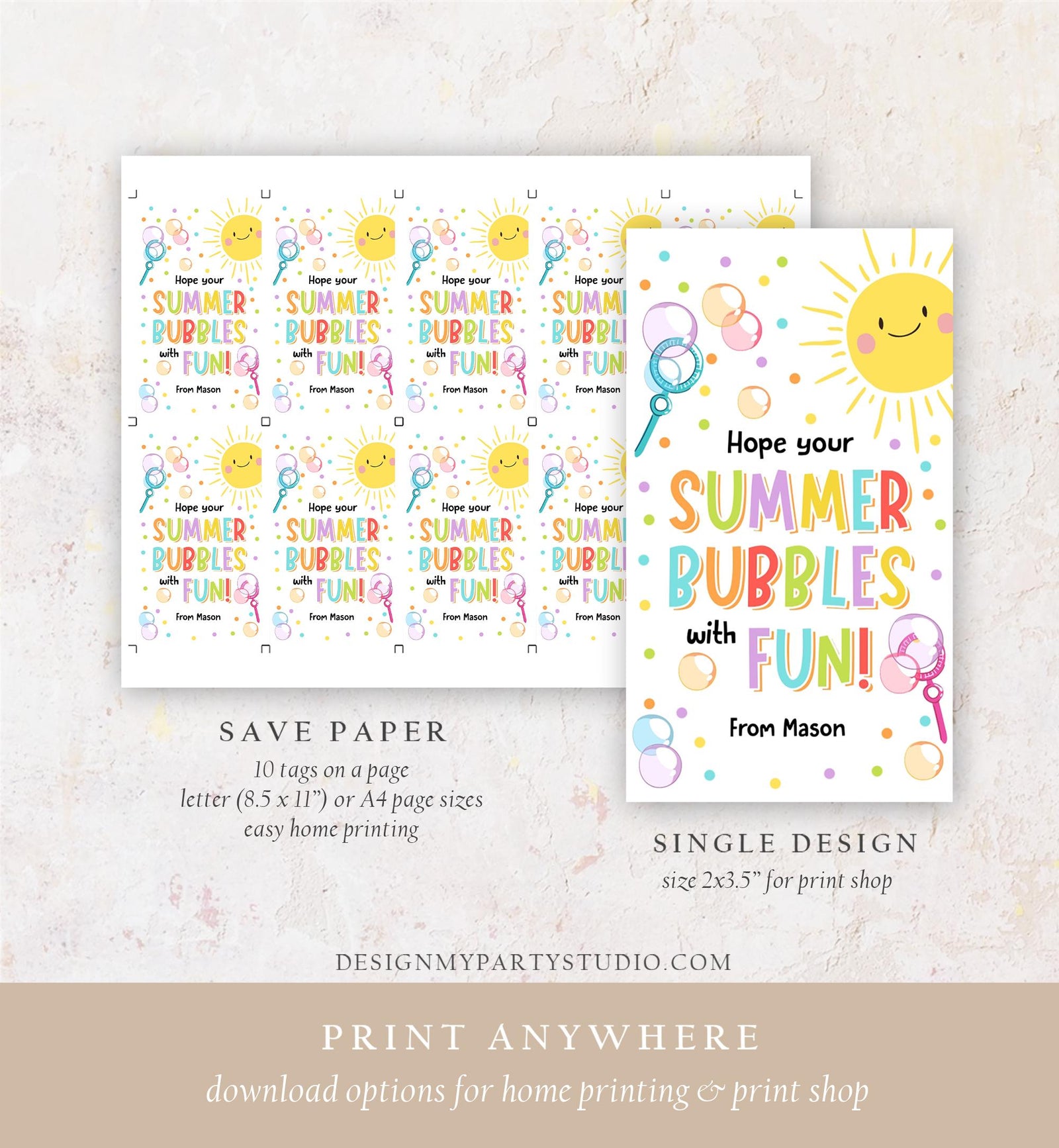 Editable Hope Your Summer Bubbles Fun Teacher Appreciation Tag Bubble Summer Classroom School Favor Tag Gift Digital Template Printable 0464