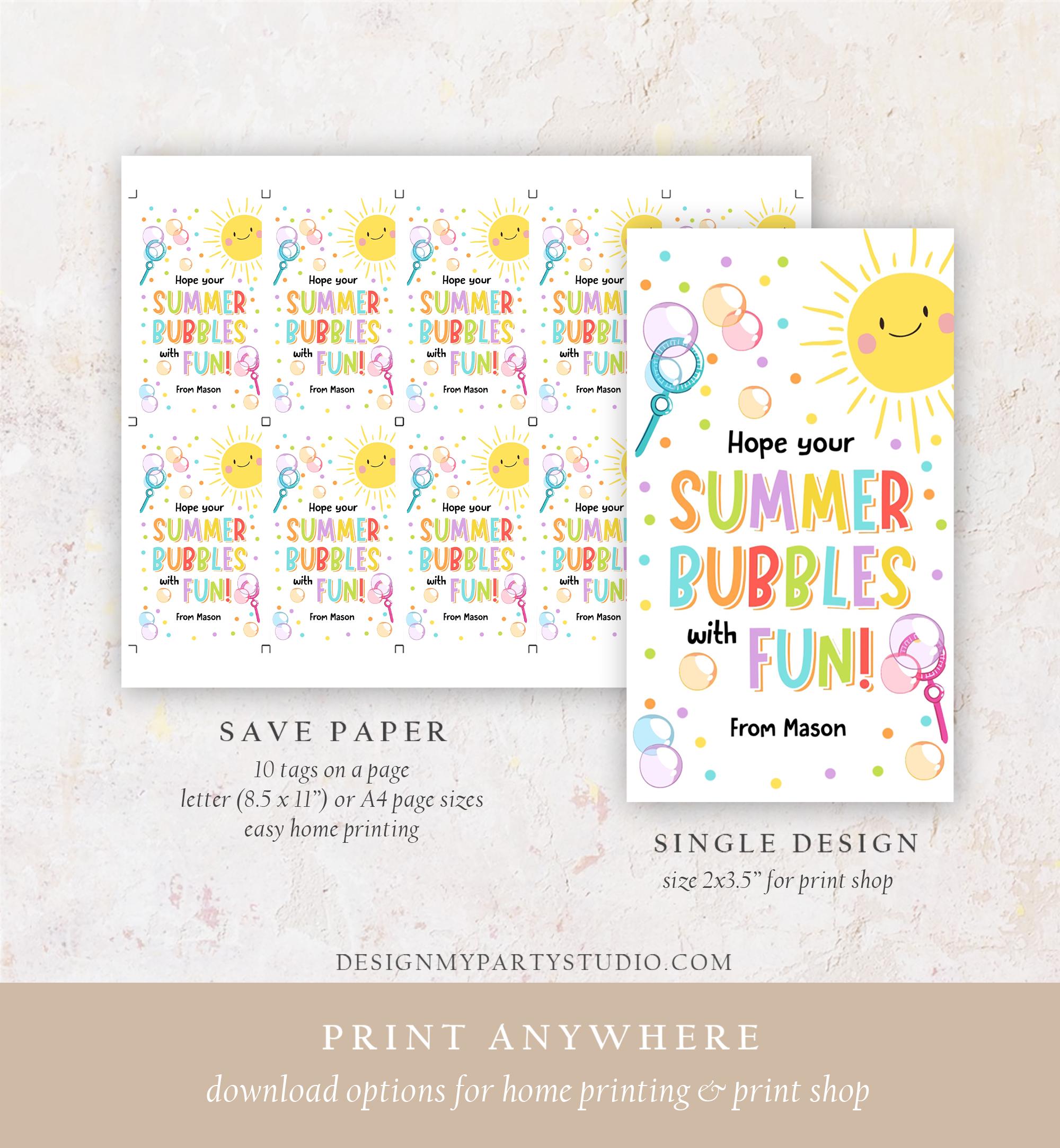Editable Hope Your Summer Bubbles Fun Teacher Appreciation Tag Bubble Summer Classroom School Favor Tag Gift Digital Template Printable 0464