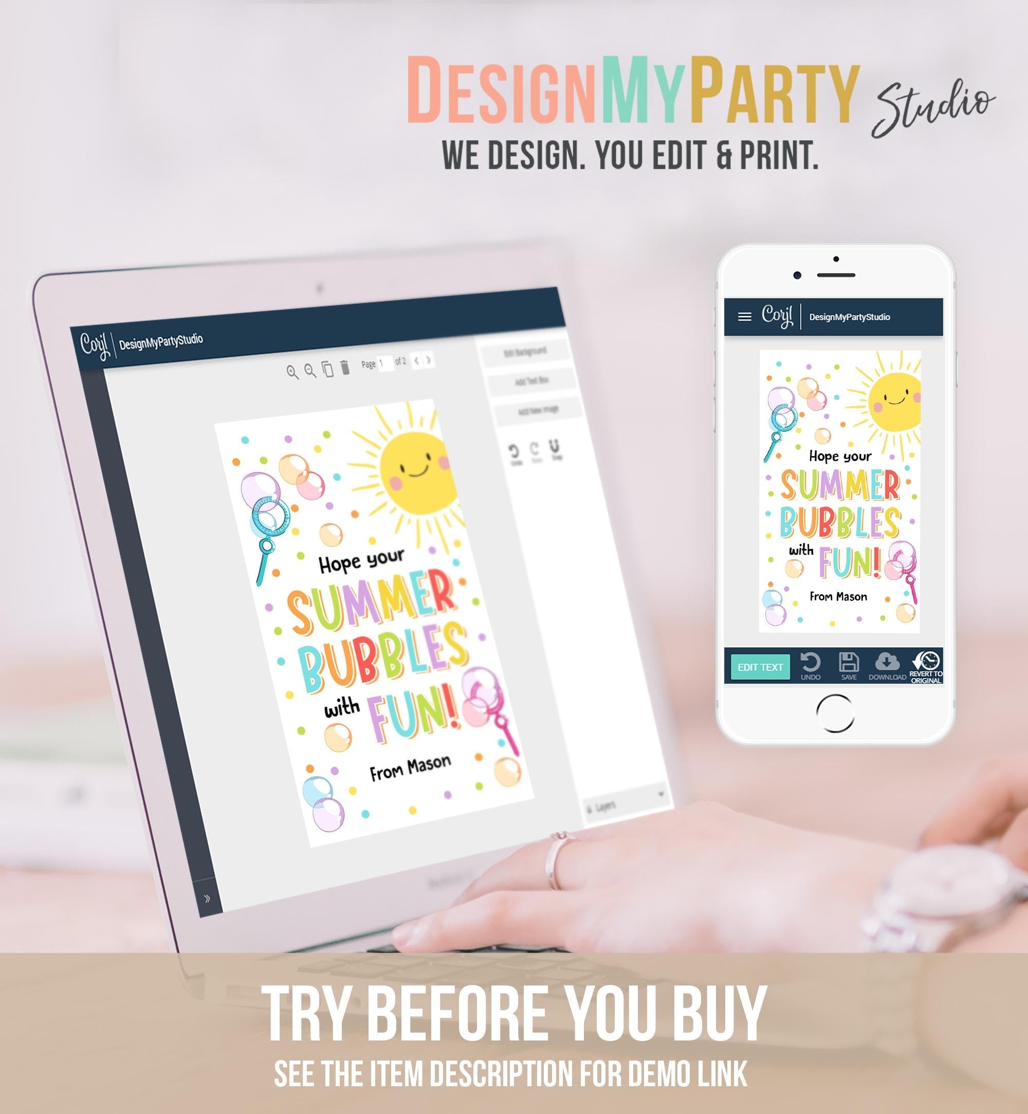 Editable Hope Your Summer Bubbles Fun Teacher Appreciation Tag Bubble Summer Classroom School Favor Tag Gift Digital Template Printable 0464