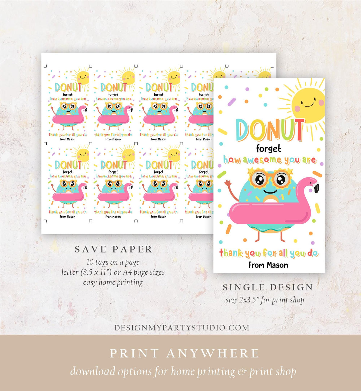 Editable Donut Forget How Awesome You Are Teacher Appreciation Tag Summer Classroom School Favor Tag Gift Digital Template Printable 0464