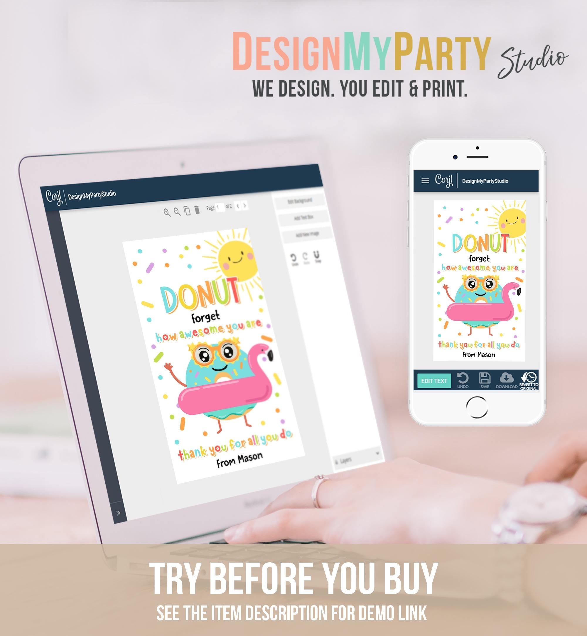 Editable Donut Forget How Awesome You Are Teacher Appreciation Tag Summer Classroom School Favor Tag Gift Digital Template Printable 0464