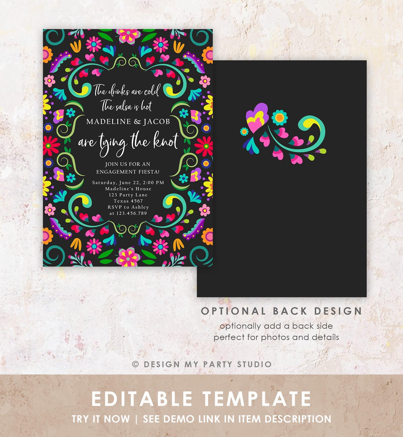 Editable Fiesta Engagement Invitation Mexico Couples Shower Bridal Mexico Wedding Shower Floral Digital Evite Template Printable 0466