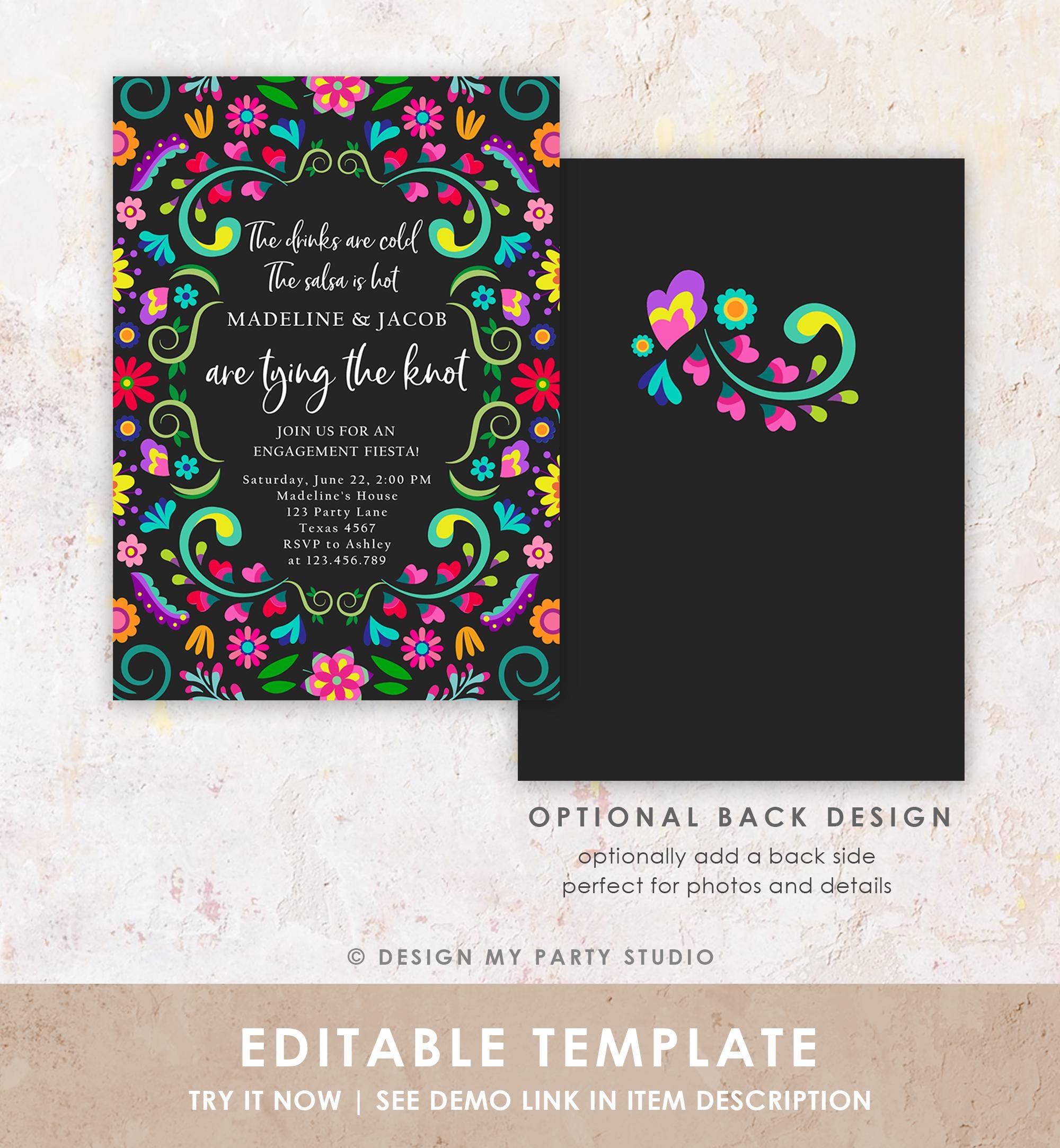 Editable Fiesta Engagement Invitation Mexico Couples Shower Bridal Mexico Wedding Shower Floral Digital Evite Template Printable 0466