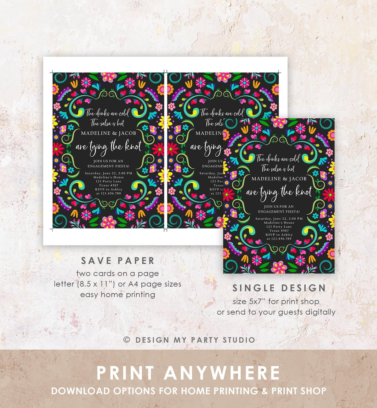 Editable Fiesta Engagement Invitation Mexico Couples Shower Bridal Mexico Wedding Shower Floral Digital Evite Template Printable 0466